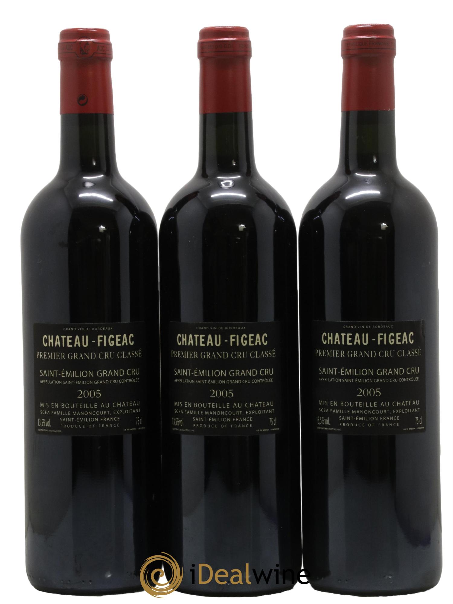 Château Figeac 1er Grand Cru Classé A 2005 - Lot de 3 bouteilles - 1
