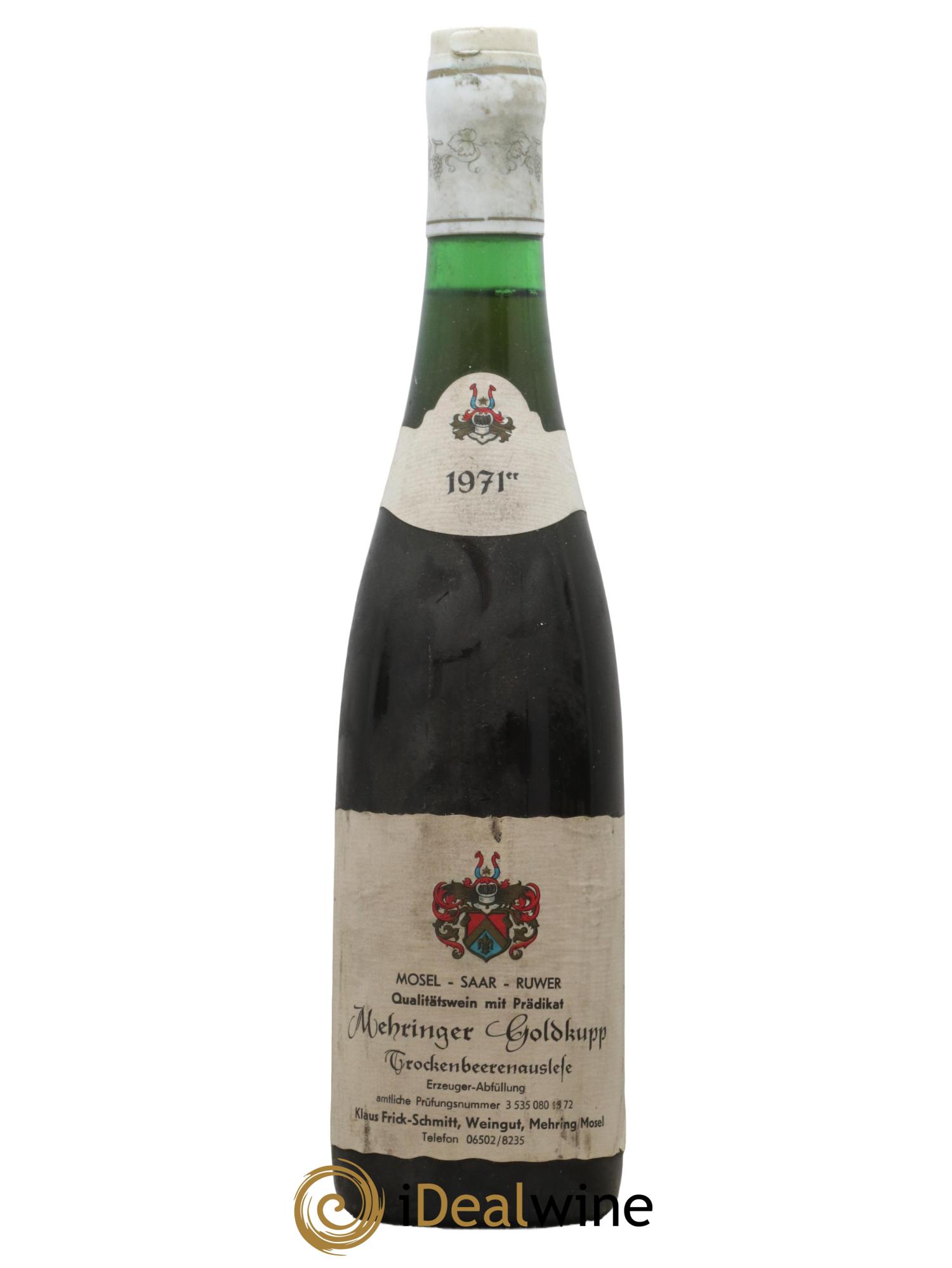 Allemagne Mosel-Saar Trockenbeerenauslese Mehringer Goldkupp Weingut Frick Schmitt 1971 - Lot de 1 bouteille - 0