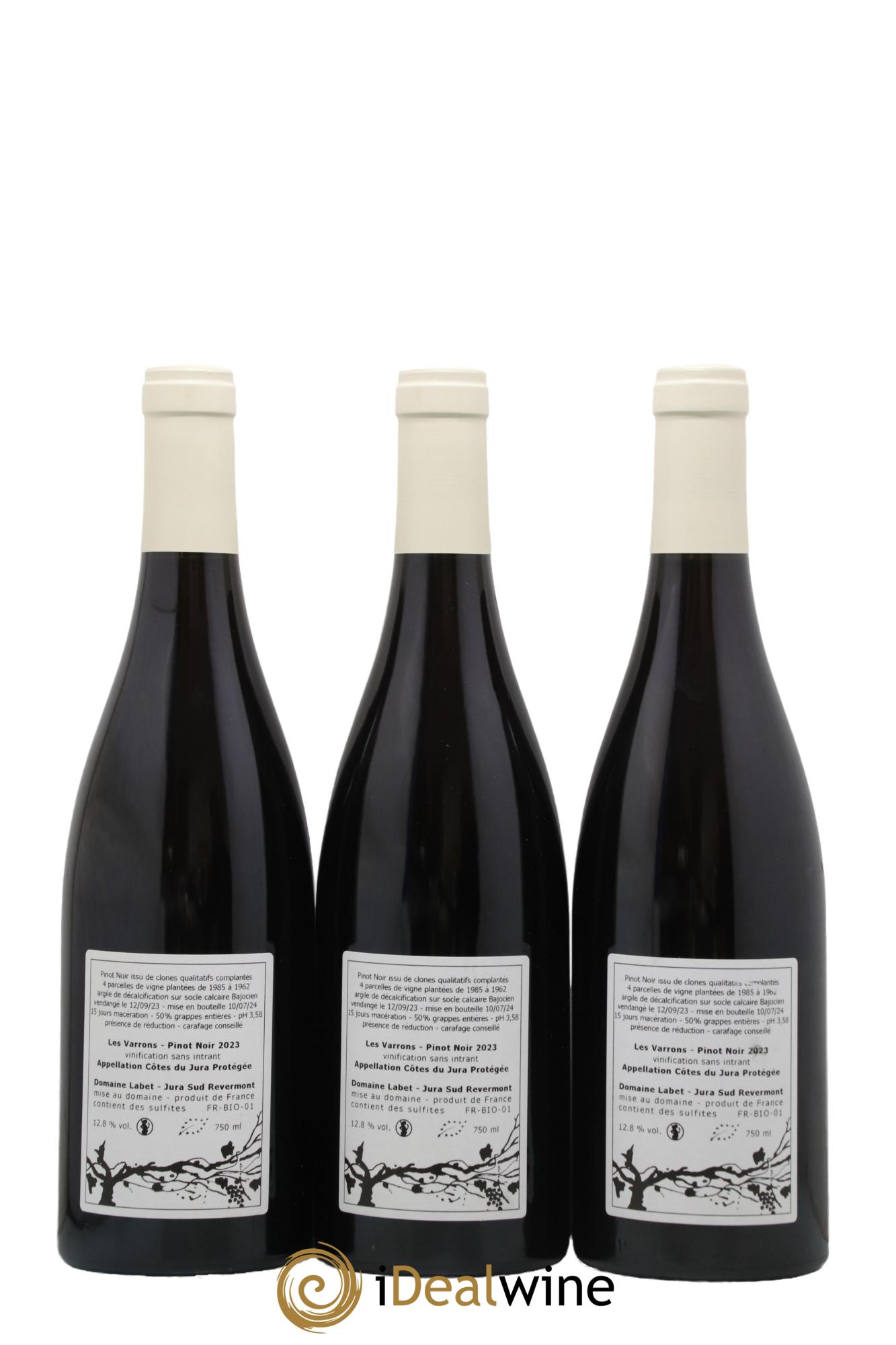Côtes du Jura Pinot Noir Les Varrons Sélection Massale Romain - Julien - Charline Labet 2023 - Lot de 3 bouteilles - 1