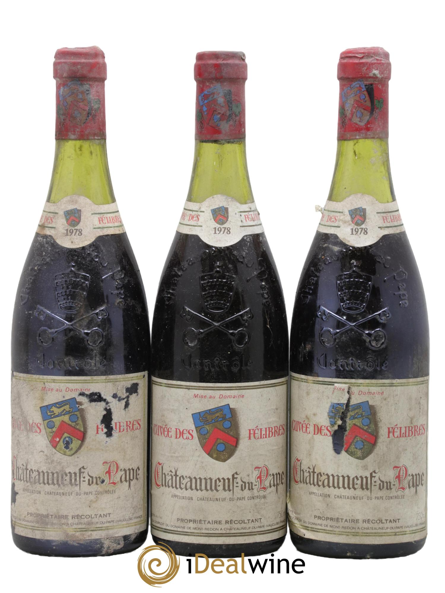 Châteauneuf-du-Pape Cuvée Des Félibres Chateau De Mont Redon 1978 - Lot de 3 bouteilles - 0