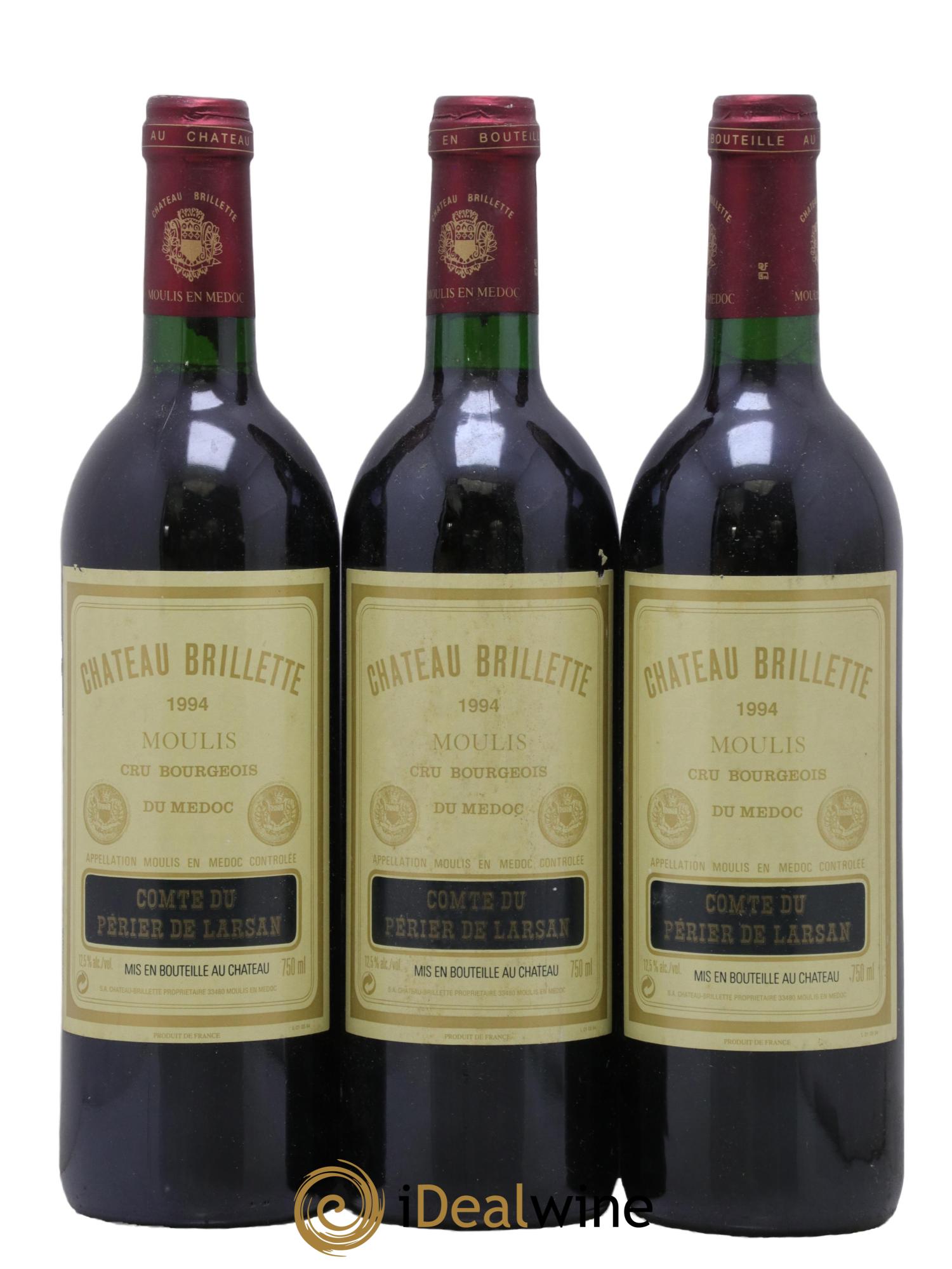Château Brillette Cru Bourgeois 1994 - Lot of 3 bottles - 0