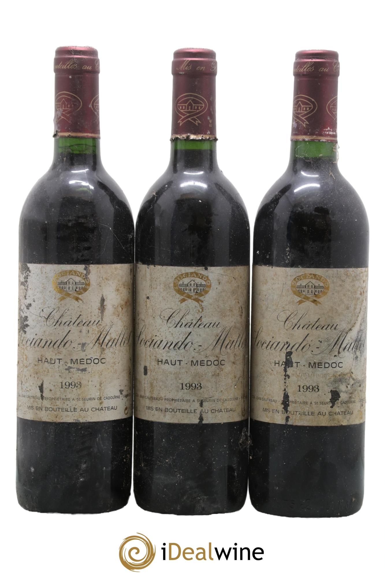 Château Sociando Mallet 1993 - Lotto di 3 bottiglie - 0