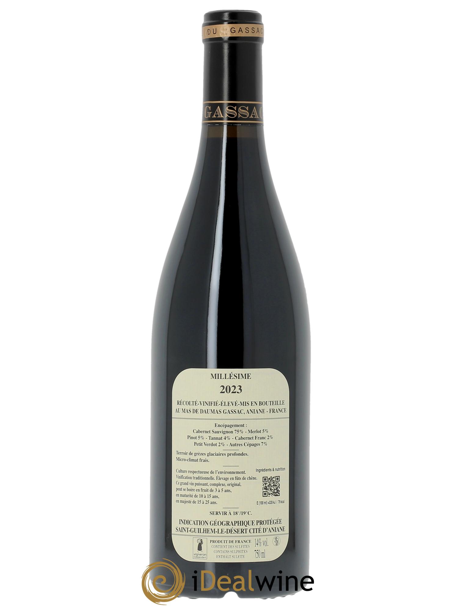 IGP St Guilhem-le-Désert - Cité d'Aniane Mas Daumas Gassac Famille Guibert de La Vaissière  2023 - Lot de 1 bouteille - 1