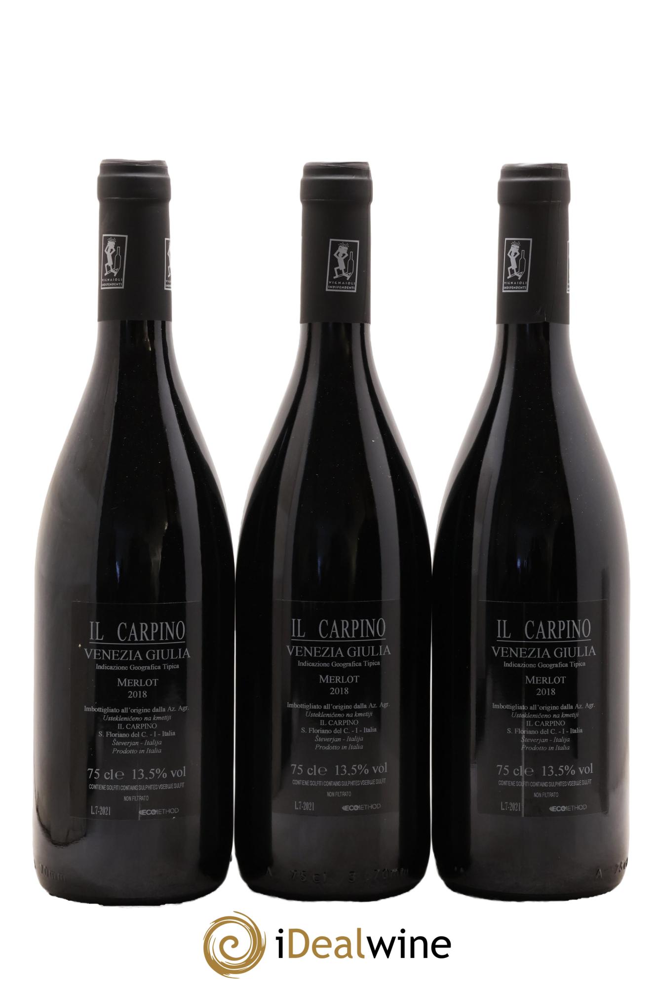 Italie Venezia Giulia IGT Merlot Il Carpino 2018 - Lot de 3 bouteilles - 1