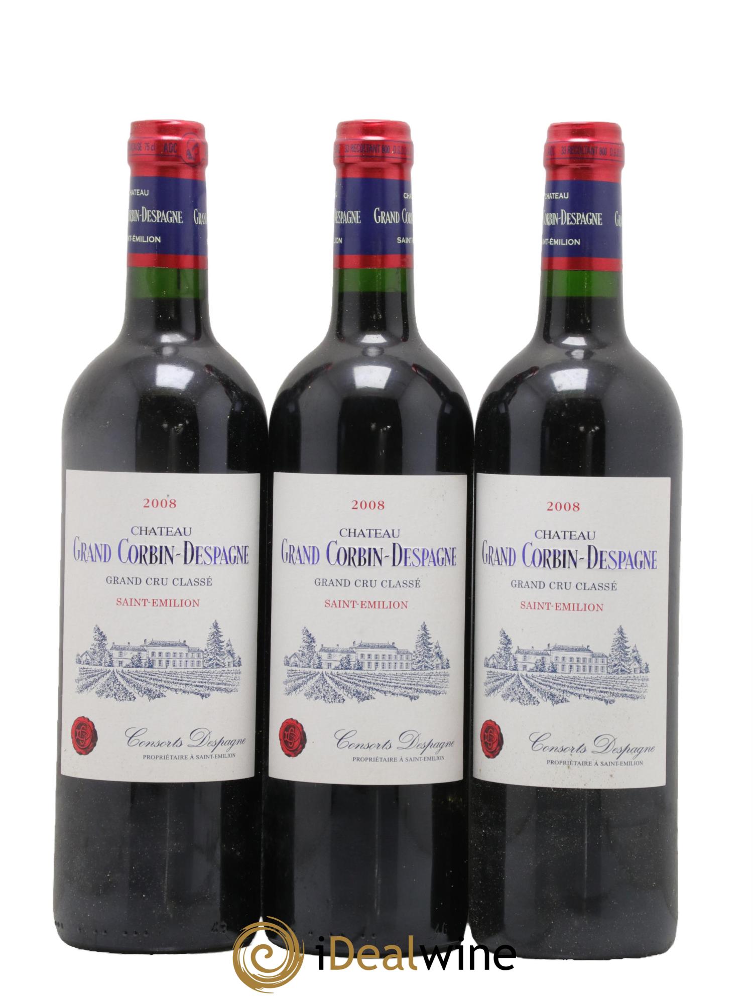 Château Grand Corbin Despagne Grand Cru Classé 2008 - Lot de 3 bouteilles - 0
