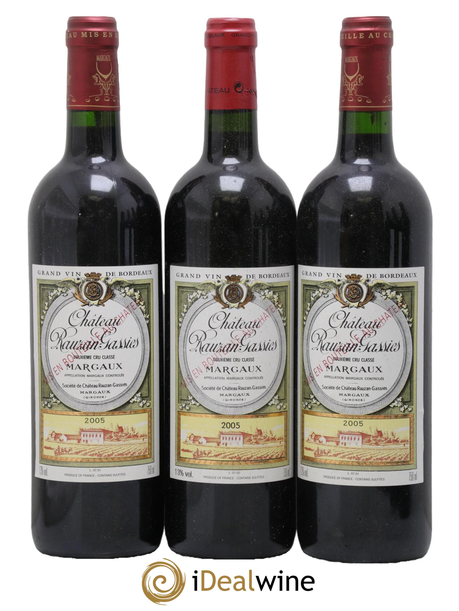 Château Rauzan-Gassies 2ème Grand Cru Classé 2005 - Lotto di 3 bottiglie - 0