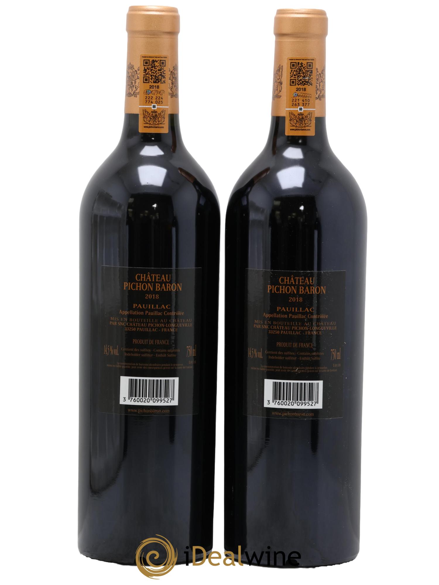 Pichon Longueville Baron 2ème Grand Cru Classé 2018 - Lot of 2 bottles - 1