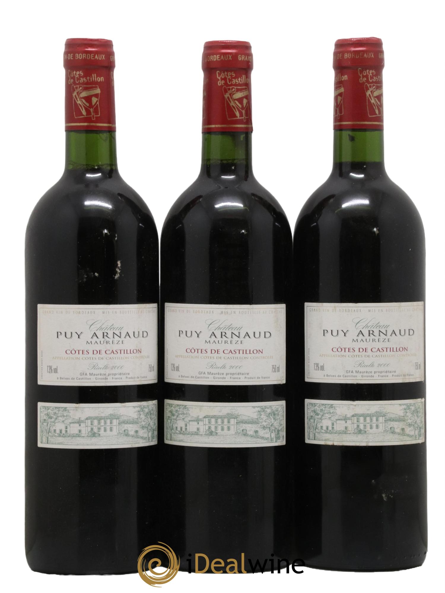 Castillon-Côtes-de-Bordeaux (Côtes-de-Castillon) Chateau Puy Arnaud Maureze 2000 - Lot de 3 bouteilles - 0