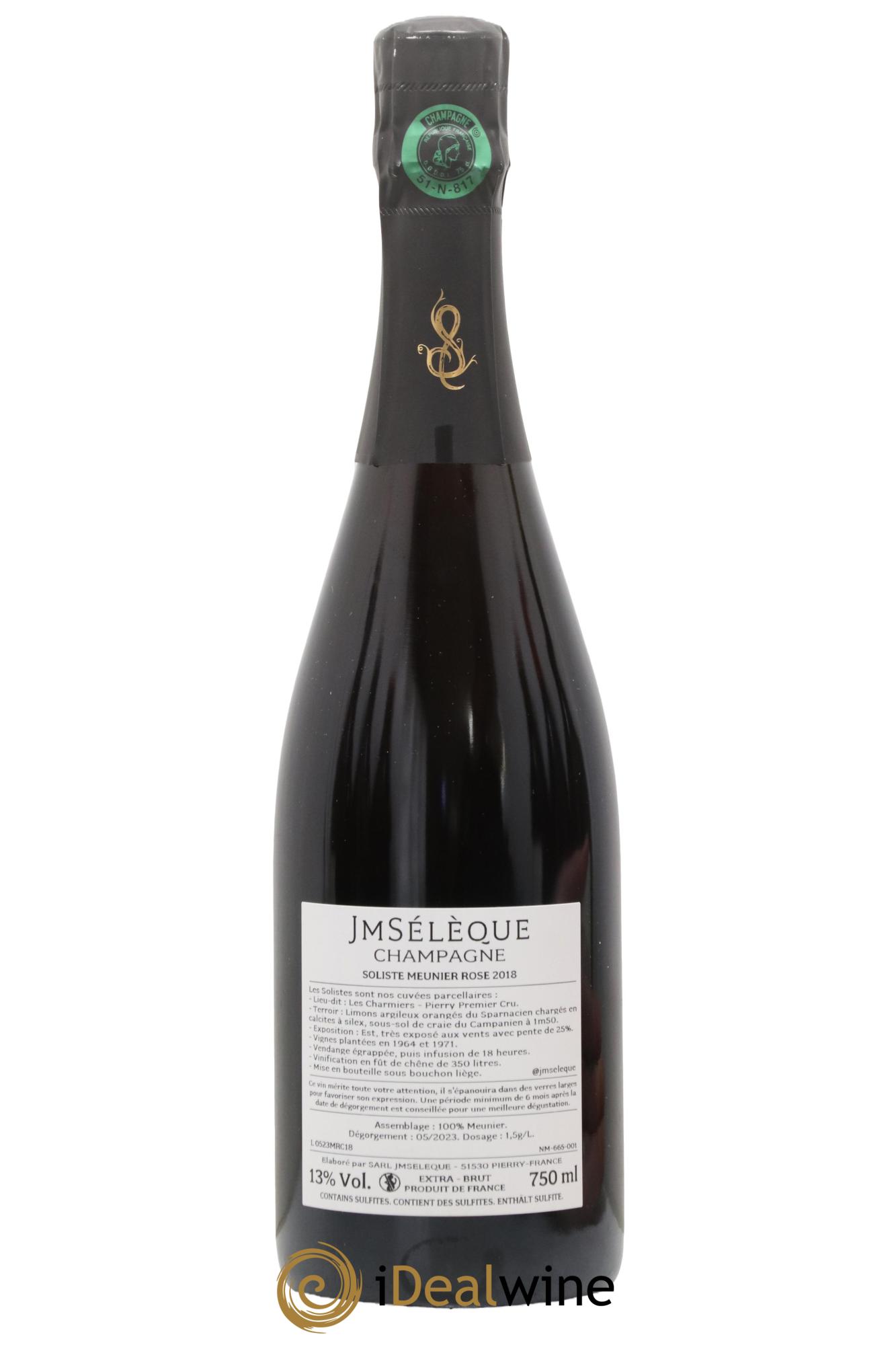 Champagne - Extra-Brut Premier Cru Pierry Les Charmiers Meunier Soliste Rosé JM Sélèque 2018 - Lotto di 1 bottiglia - 1