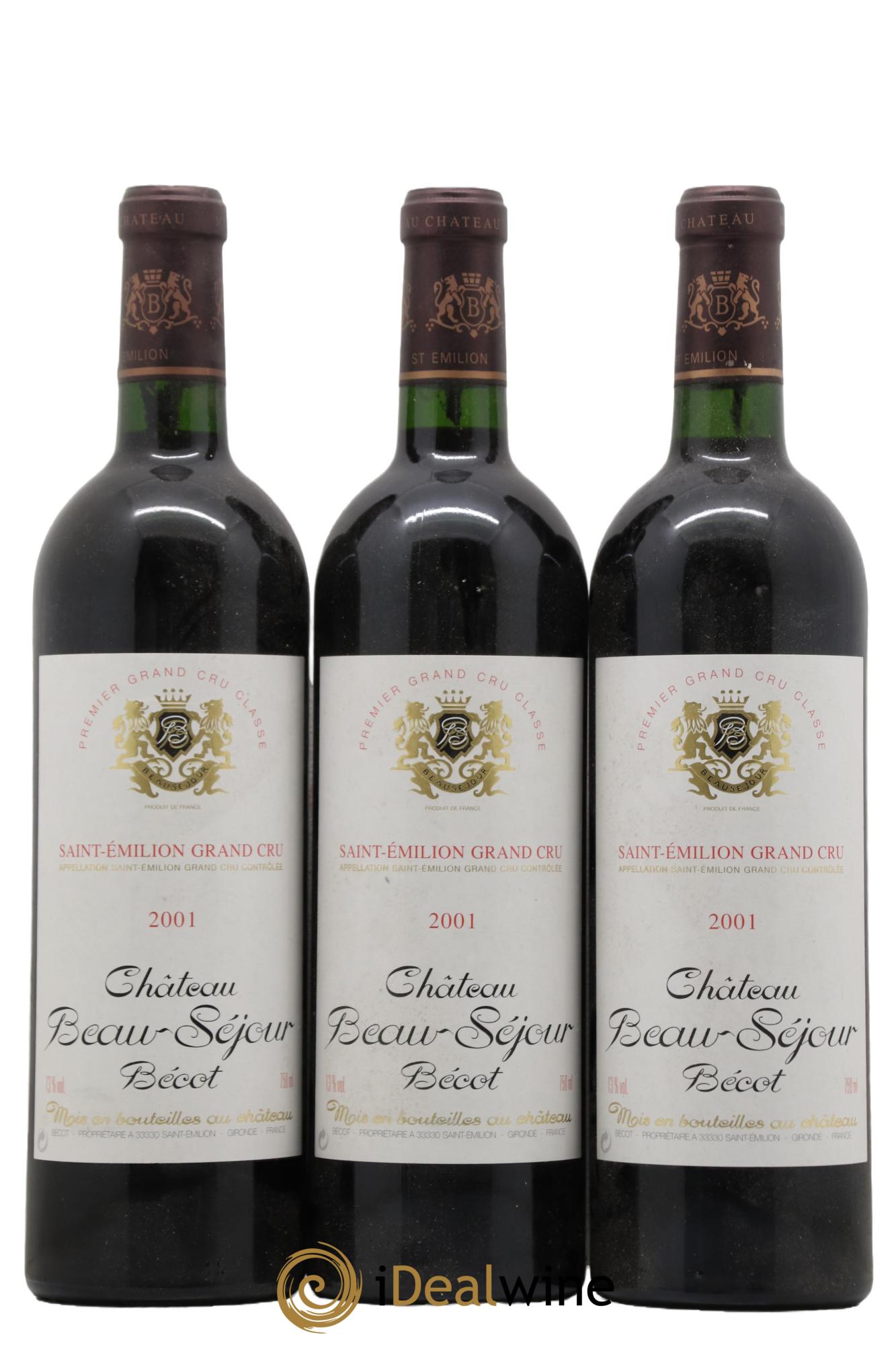 Château Beau-Séjour Bécot 1er Grand Cru Classé B 2001 - Lot de 3 bouteilles - 0