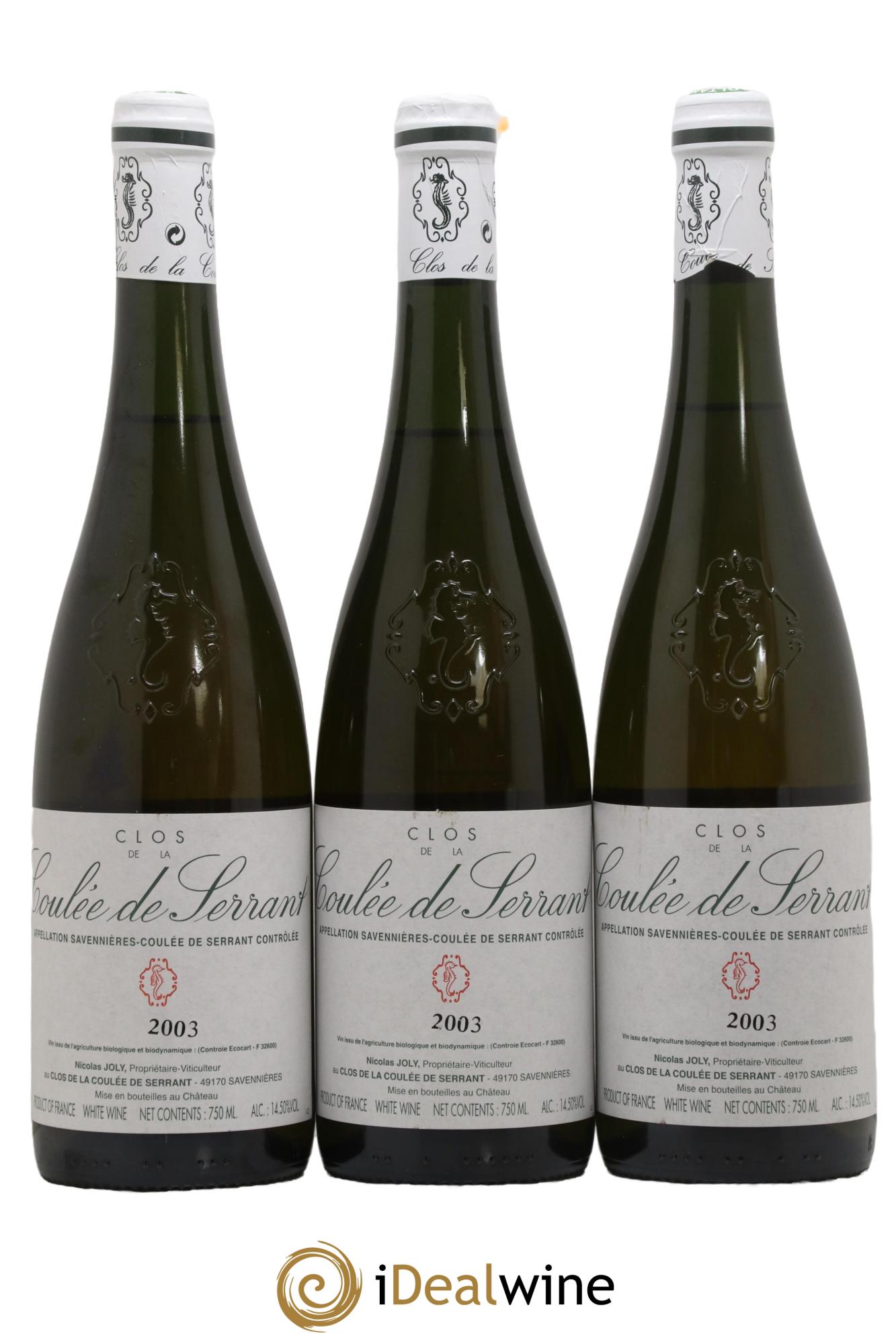 Savennières Clos de la Coulée de Serrant Vignobles de la Coulée de Serrant - Nicolas Joly 2003 - Lot de 3 bouteilles - 0