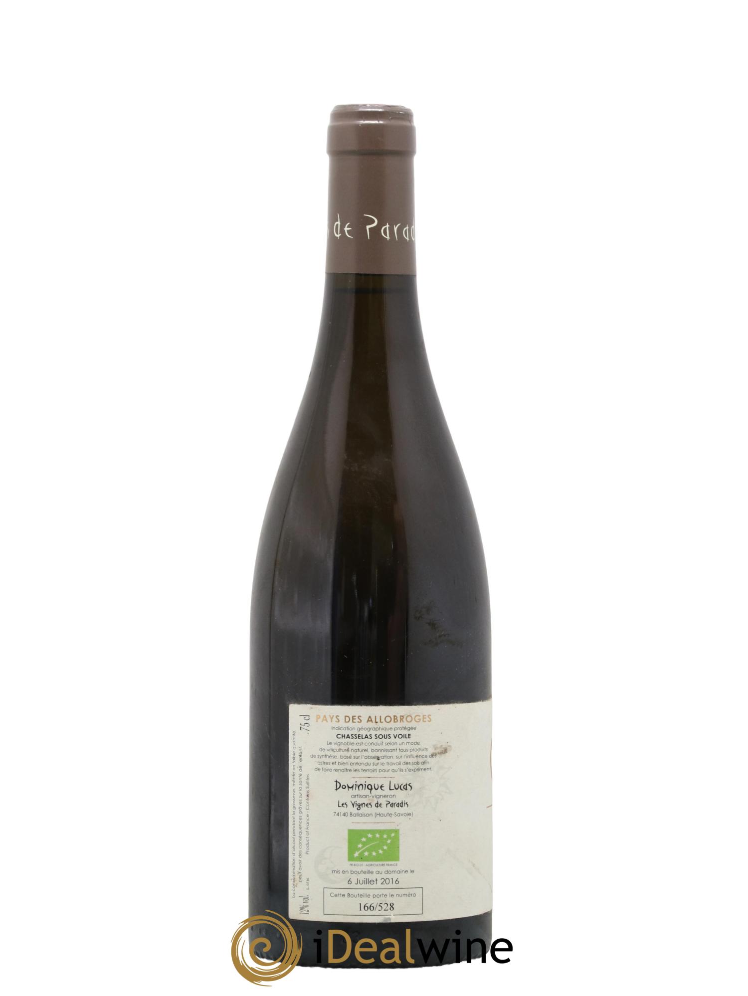 IGP Vin des Allobroges Chasselas Sous Voile Les Vignes du Paradis 2014 - Lot de 1 bouteille - 1