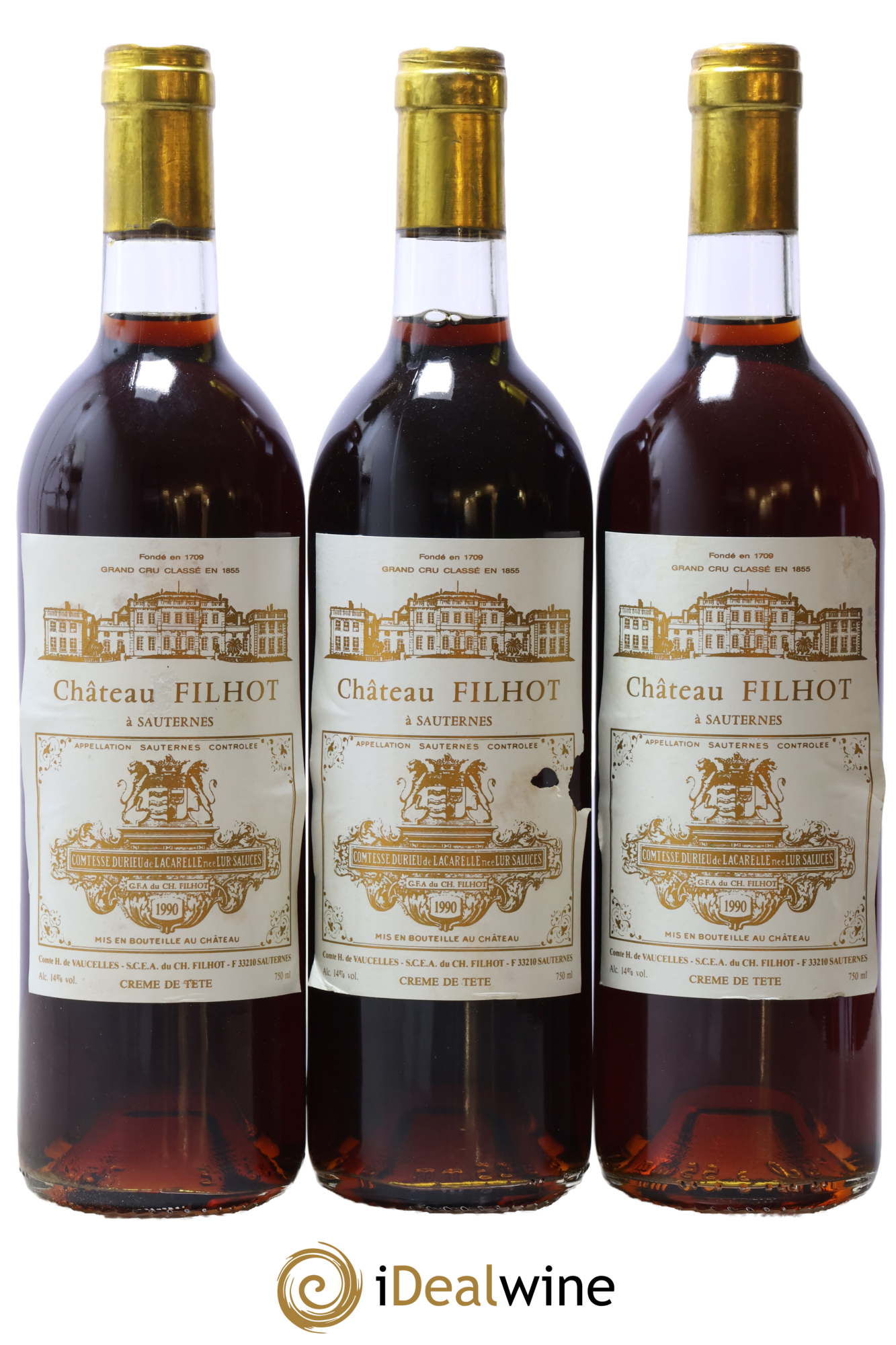 Château Filhot - Crème de Tête 2ème Grand Cru Classé 1990 - Lot de 3 bouteilles - 0
