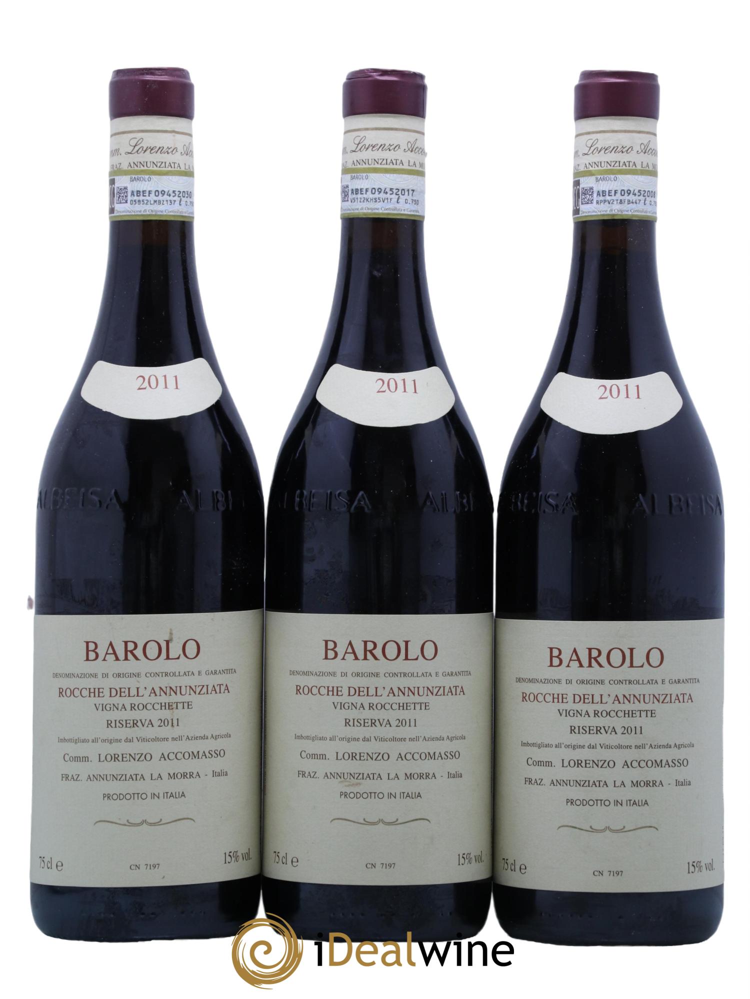 Barolo DOCG Rocche dell'Annunziata Vigna Rocchette Riserva Lorenzo Accomasso 2011 - Lot of 3 bottles - 0