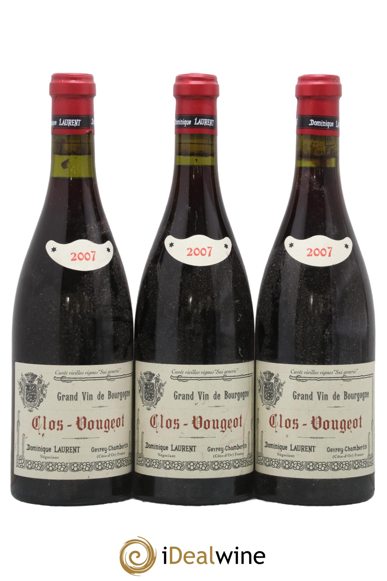 Clos de Vougeot Grand Cru Vieilles vignes Sui Generis Dominique Laurent 2007 - Lot of 3 bottles - 0