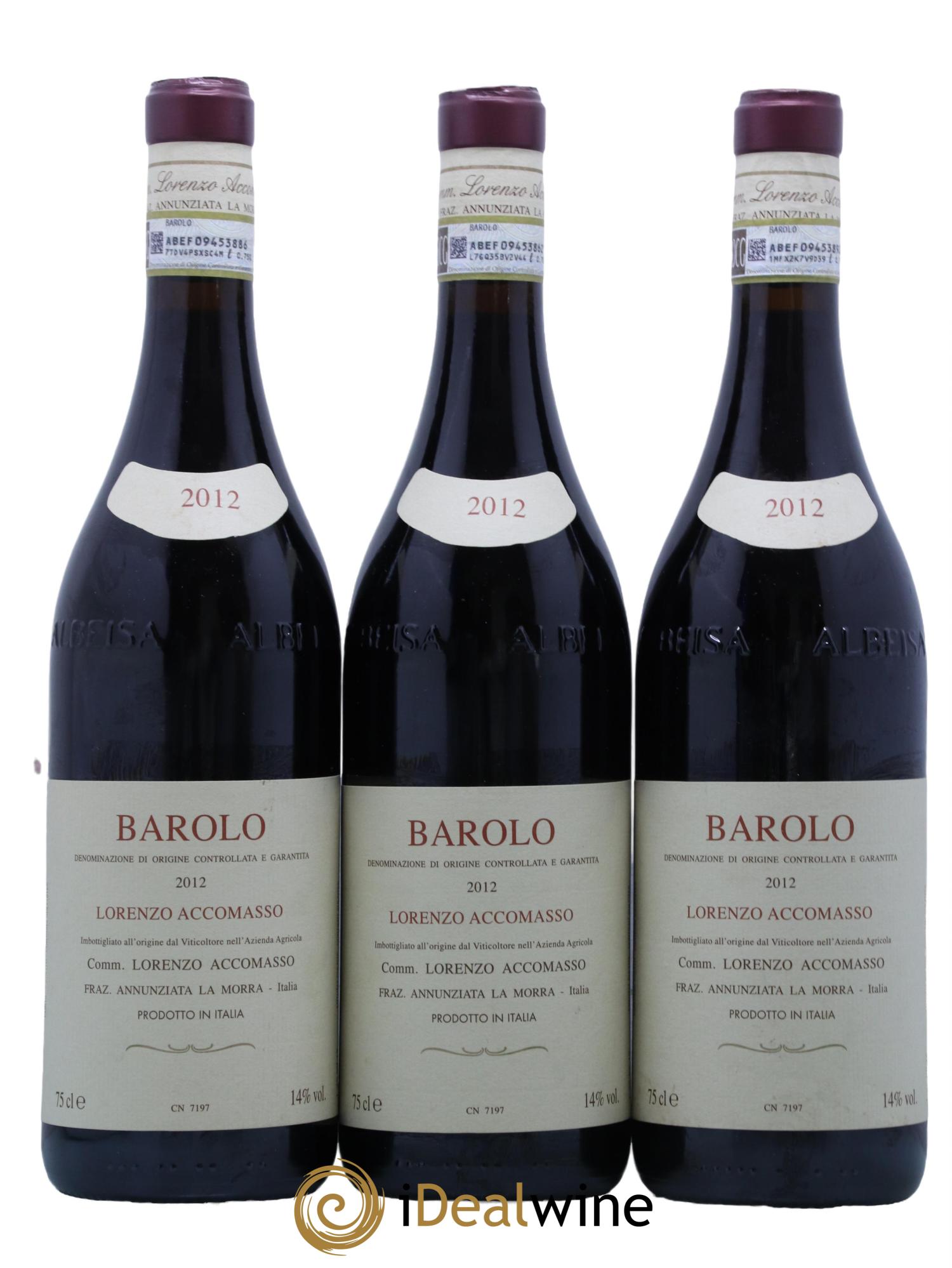 Barolo Lorenzo Accomasso 2012 - Lot de 3 bouteilles - 0