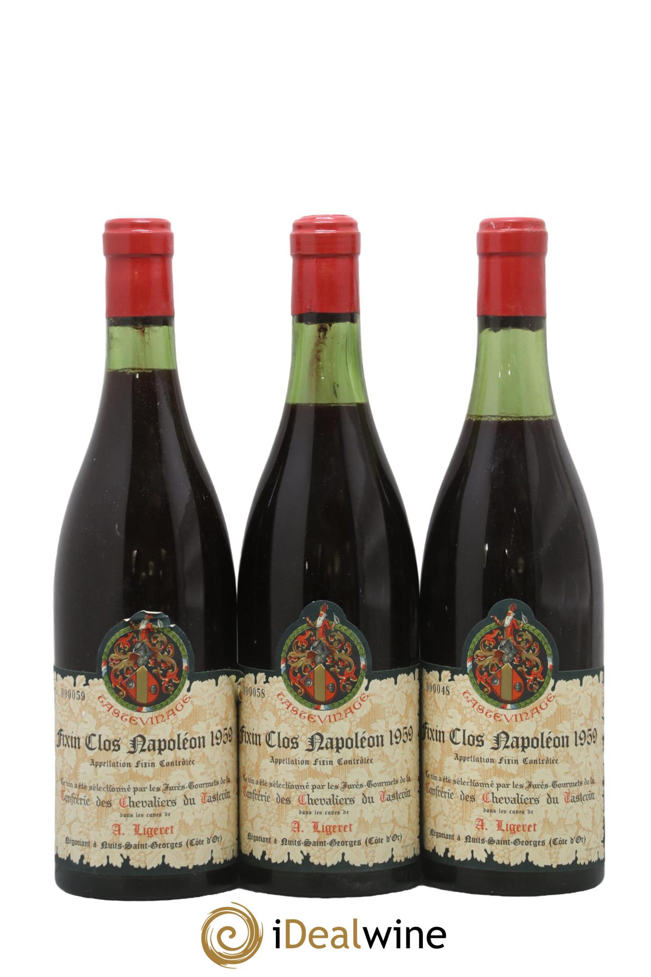 Fixin Clos Napoléon Confrérie des Chevaliers du Tastevin 1959 - Lot de 3 bouteilles - 0