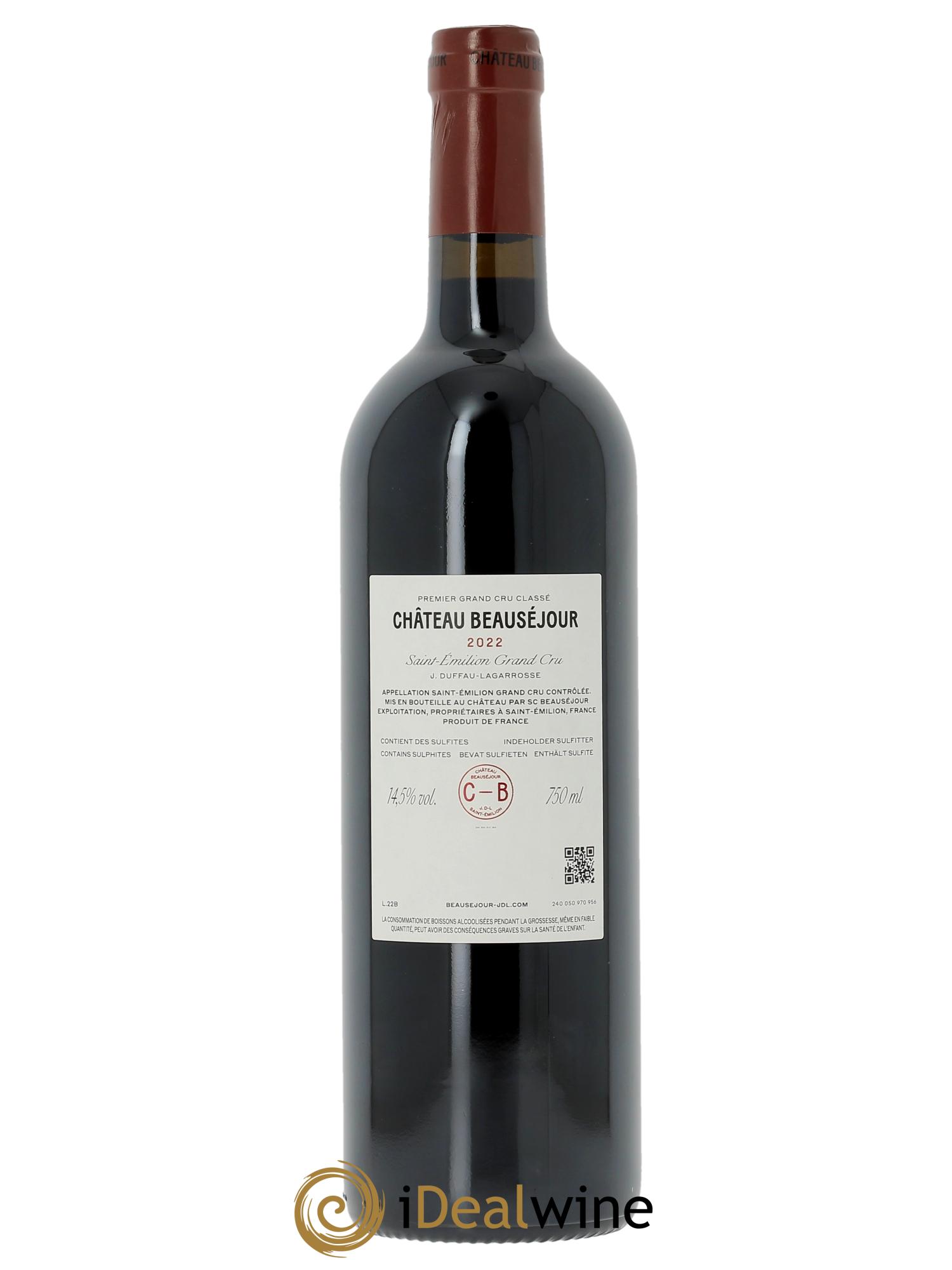 Château Beauséjour (Duffau-Lagarrosse) 1er Grand Cru Classé B (CBO à partir de 6 bts) 2022 - Lot de 1 bouteille - 1