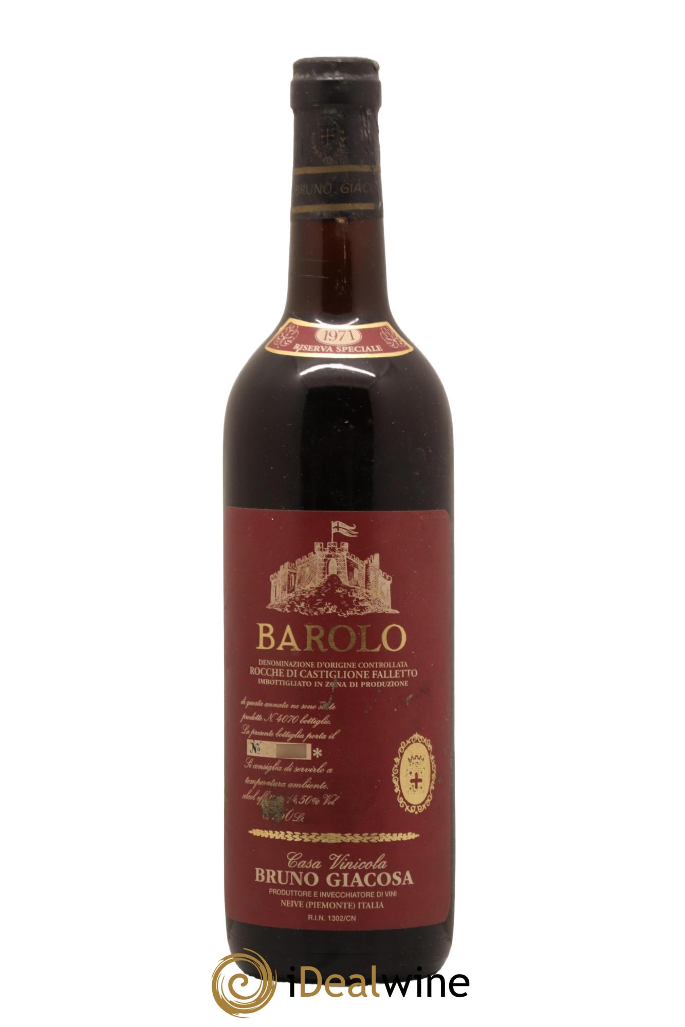 Barolo Riserva Speciale Rocche di Castiglione Falletto Bruno Giacosa 1971 - Lot de 1 bouteille - 0