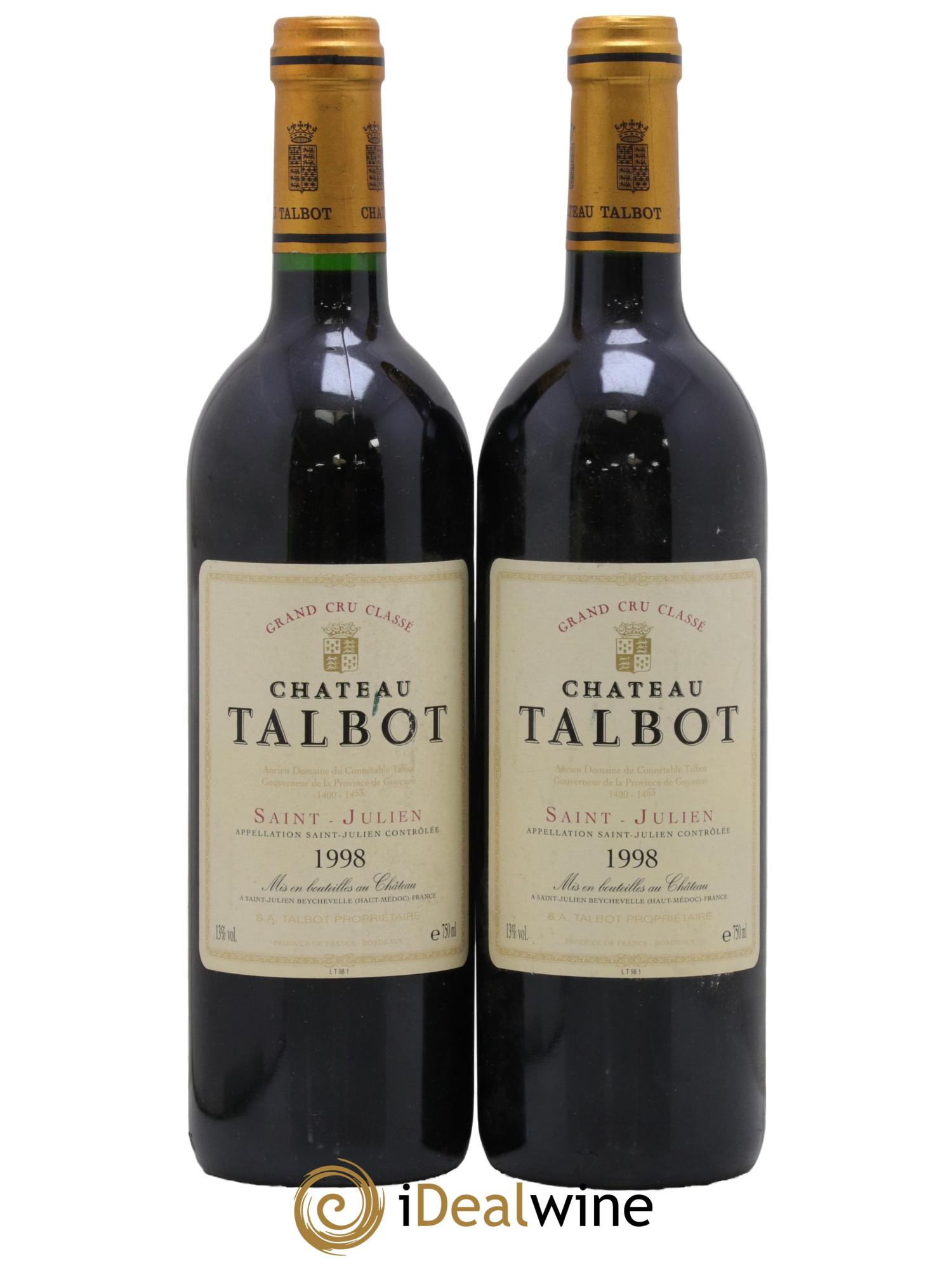 Château Talbot 4ème Grand Cru Classé 1998 - Lot of 2 bottles - 0