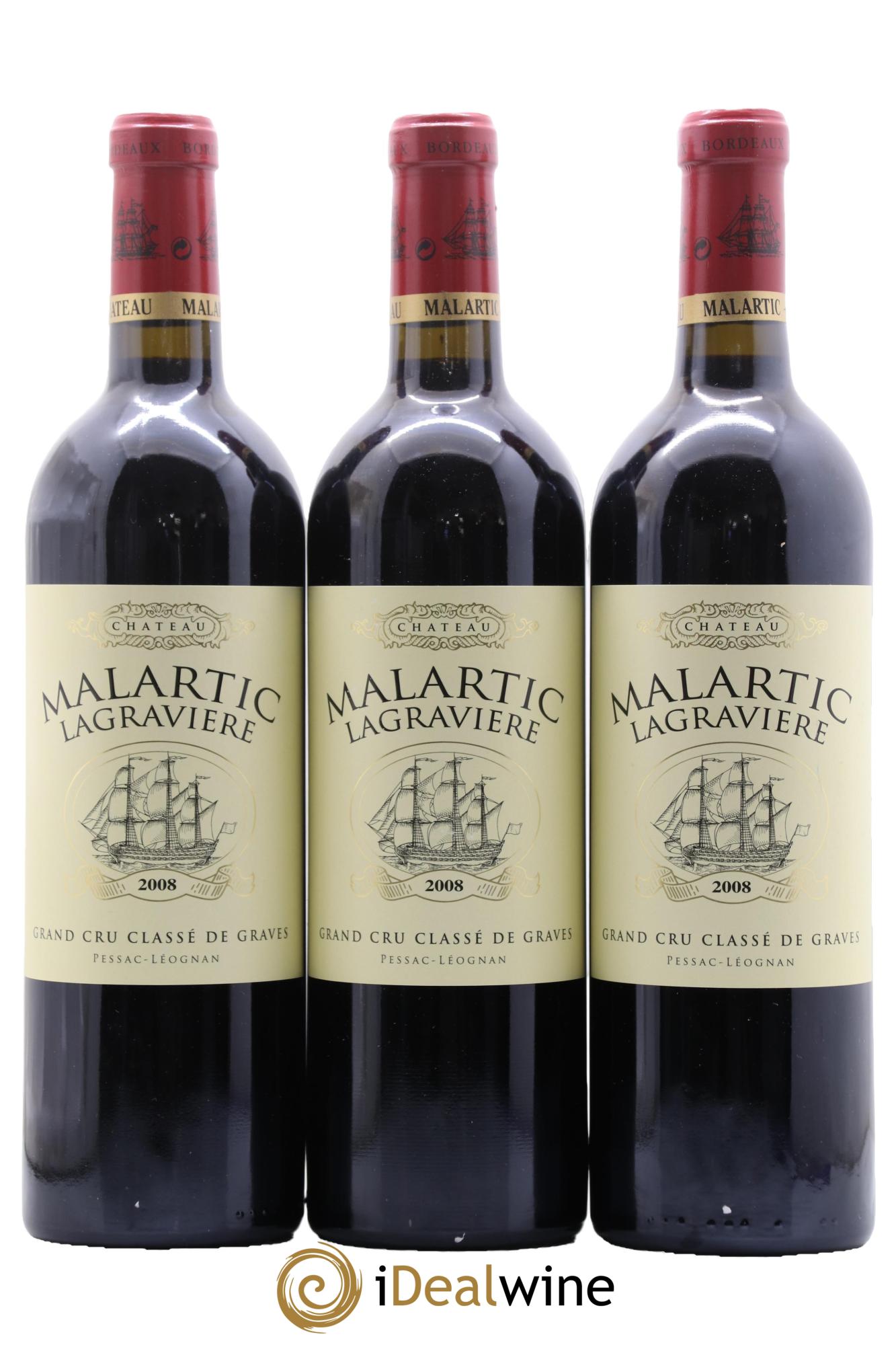 Château Malartic-Lagravière Cru Classé de Graves 2008 - Posten von 3 Flaschen - 0