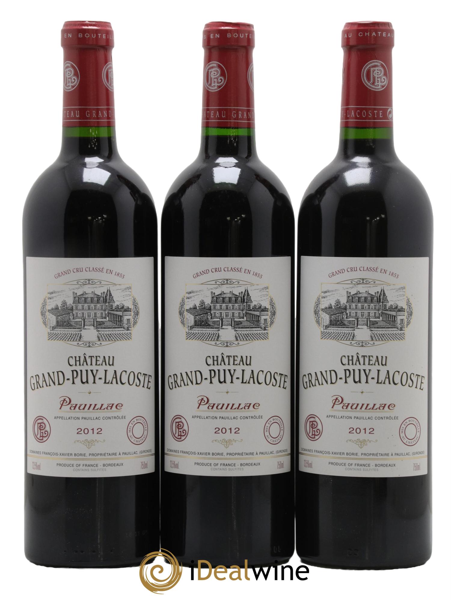 Château Grand Puy Lacoste 5ème Grand Cru Classé 2012 - Lot de 3 bouteilles - 0