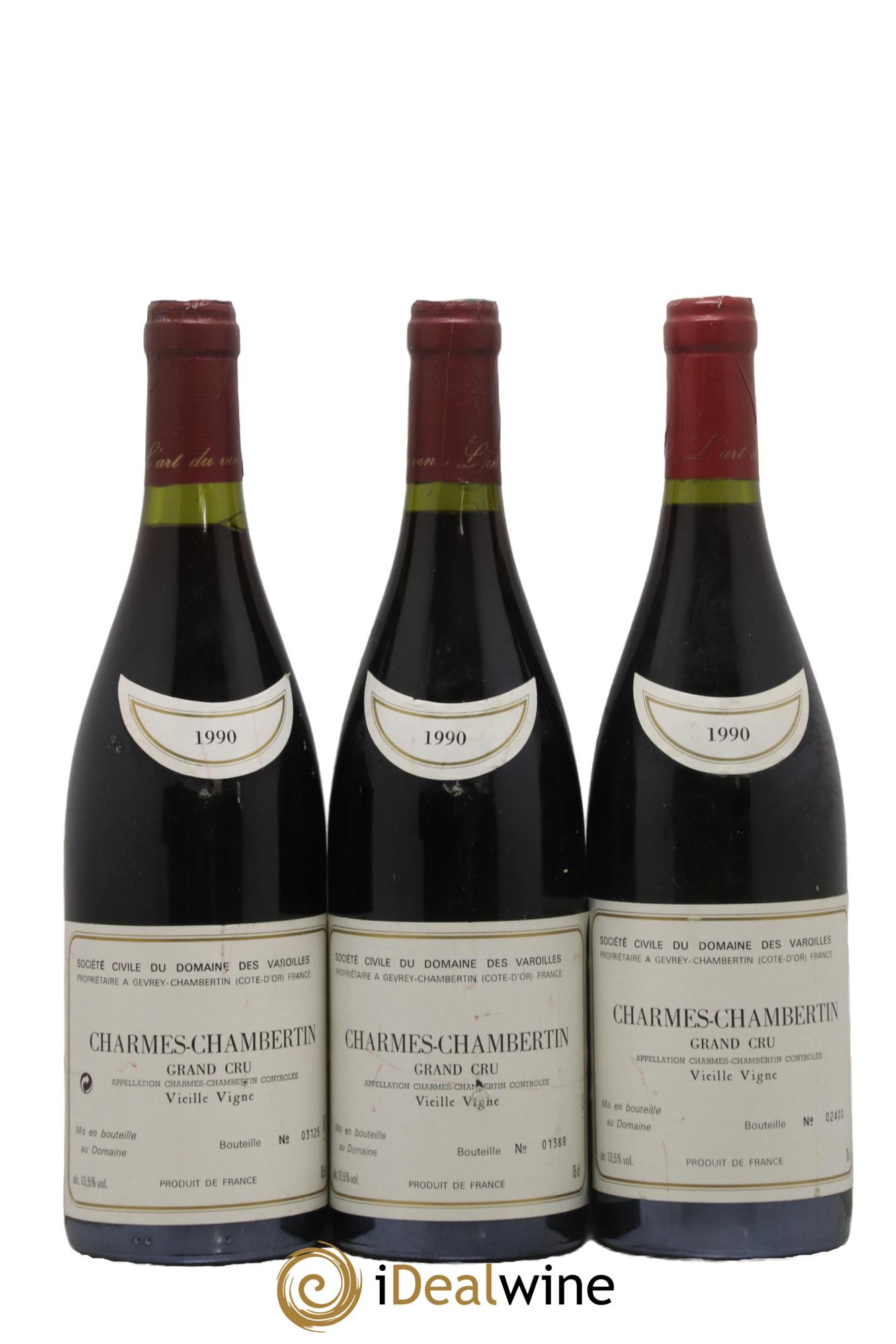 Charmes-Chambertin Grand Cru Vieilles Vignes Domaine des Varoilles 1990 - Lot de 3 bouteilles - 0