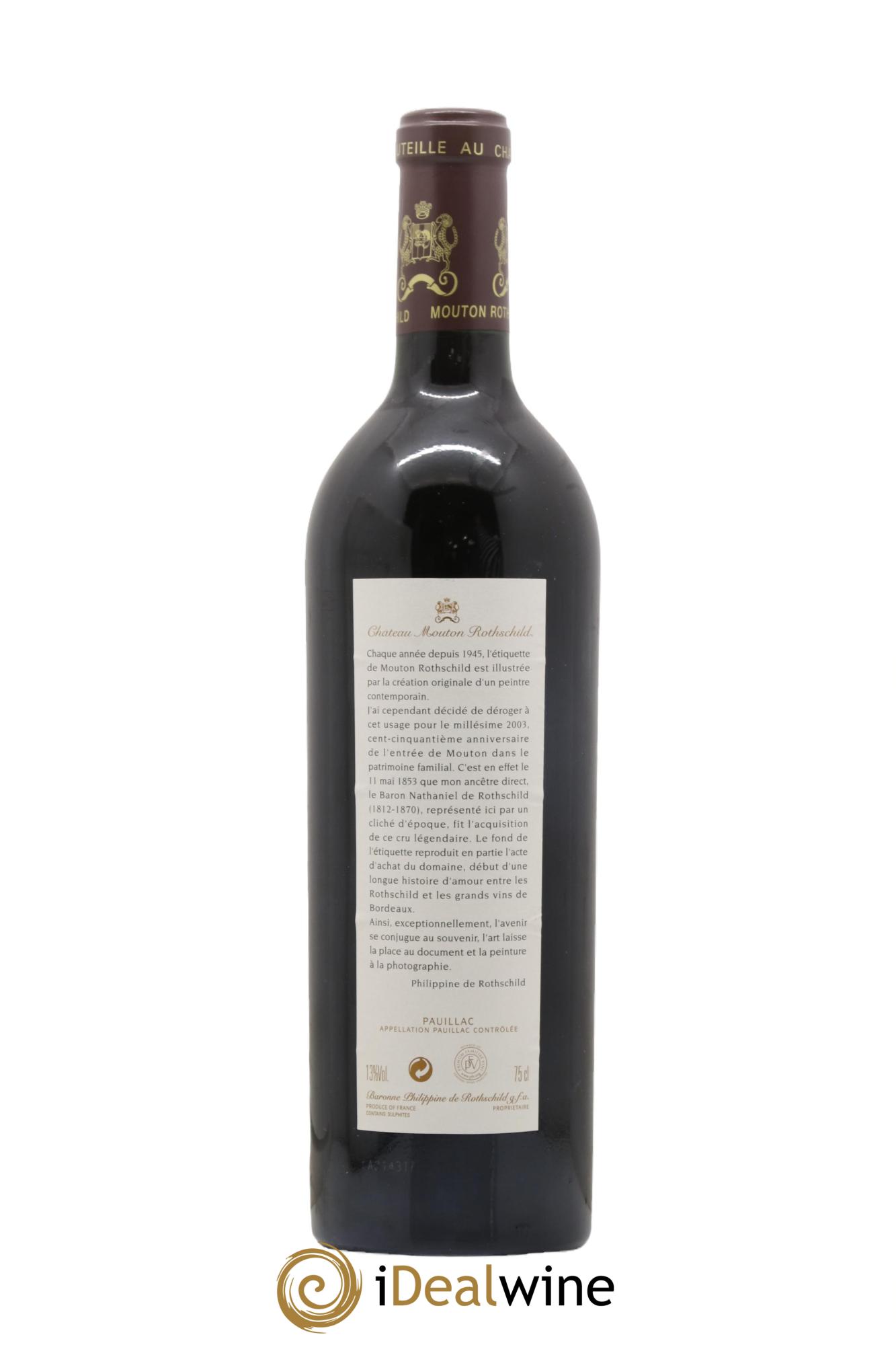 Château Mouton Rothschild 1er Grand Cru Classé 2003 - Lot de 1 bouteille - 1