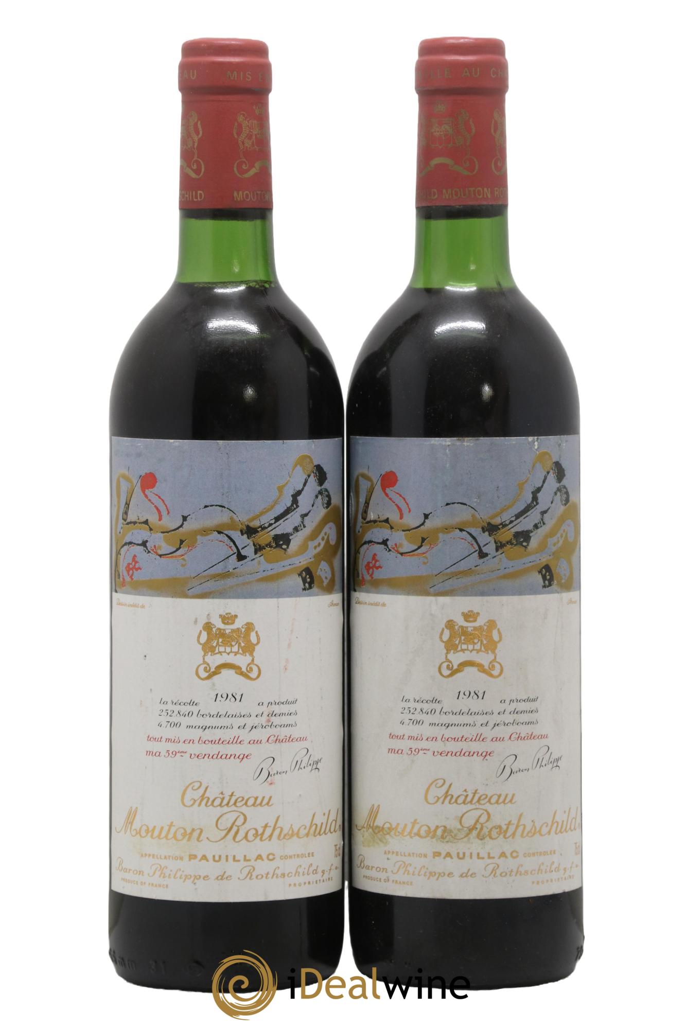 Château Mouton Rothschild 1er Grand Cru Classé 1981 - Lot de 2 bouteilles - 0