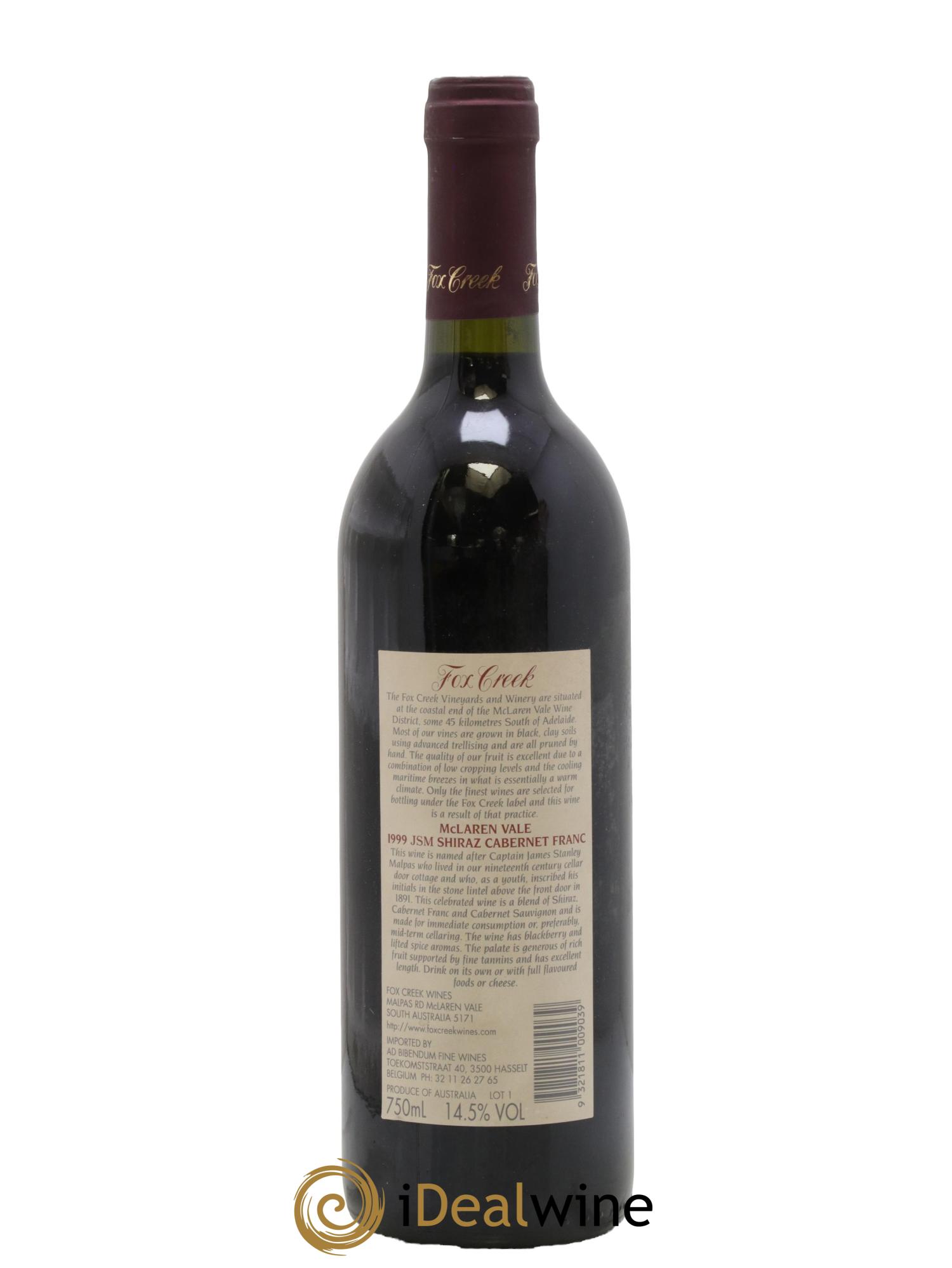 Australie Fox Creek JSM McLaren Vale 1999 - Lot de 1 bouteille - 1