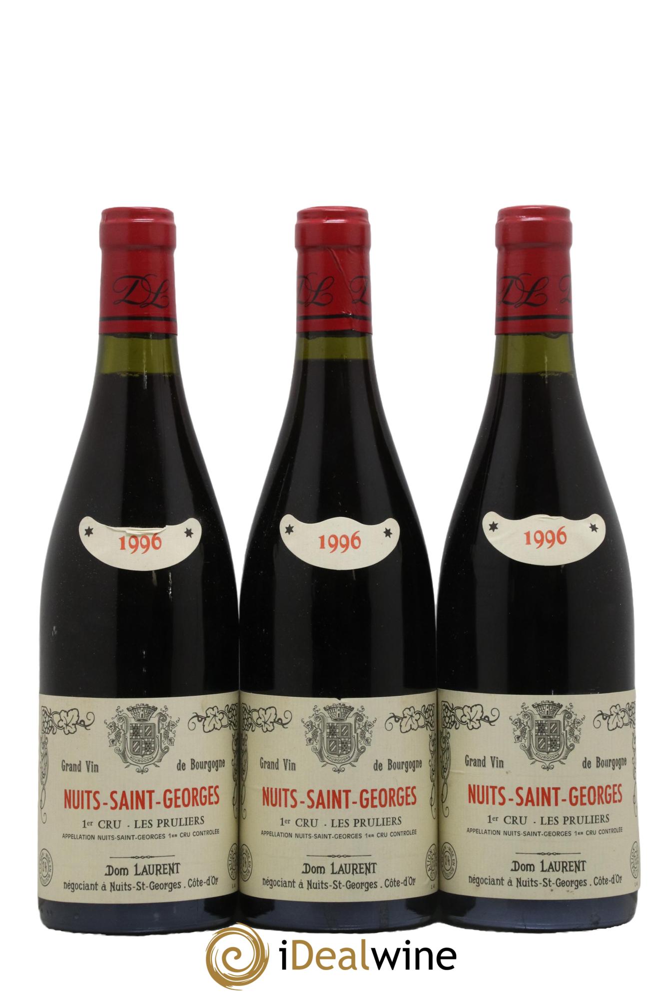 Nuits-Saint-Georges 1er Cru Les Pruliers Dominique Laurent 1996 - Lot de 3 bouteilles - 0