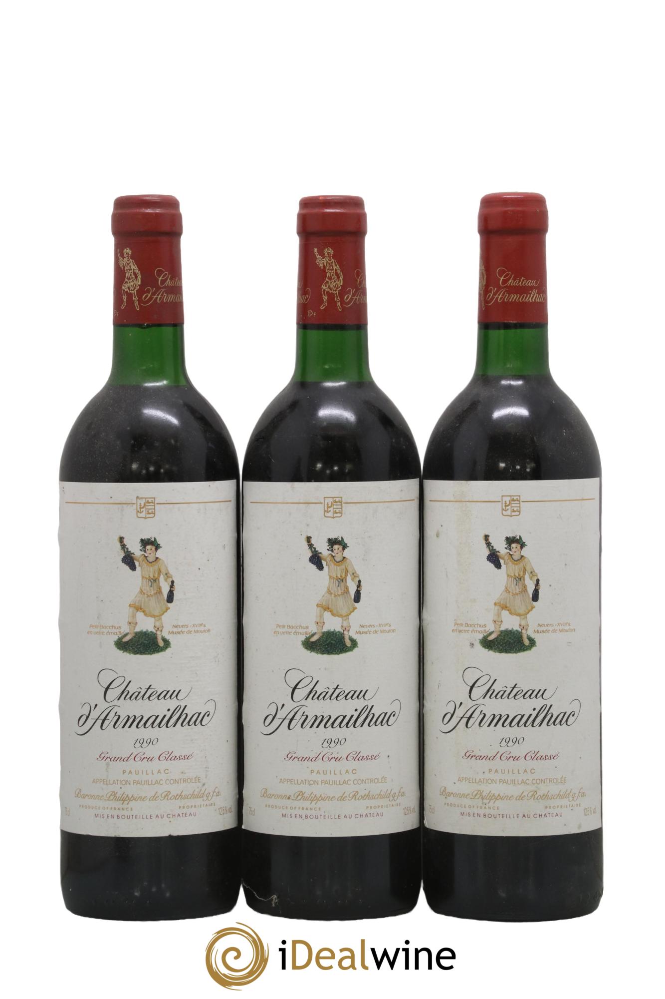 Château d' Armailhac - Mouton Baron(ne) Philippe 5ème Grand Cru Classé 1990 - Lot de 3 bouteilles - 0