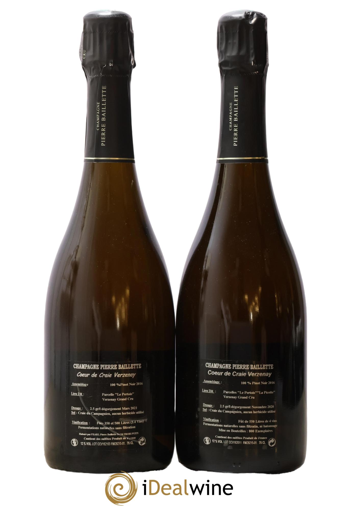 Grand Cru Extra-Brut Blanc de Noirs Coeur de Craie Pierre Baillette 2016 - Lot de 2 bouteilles - 1