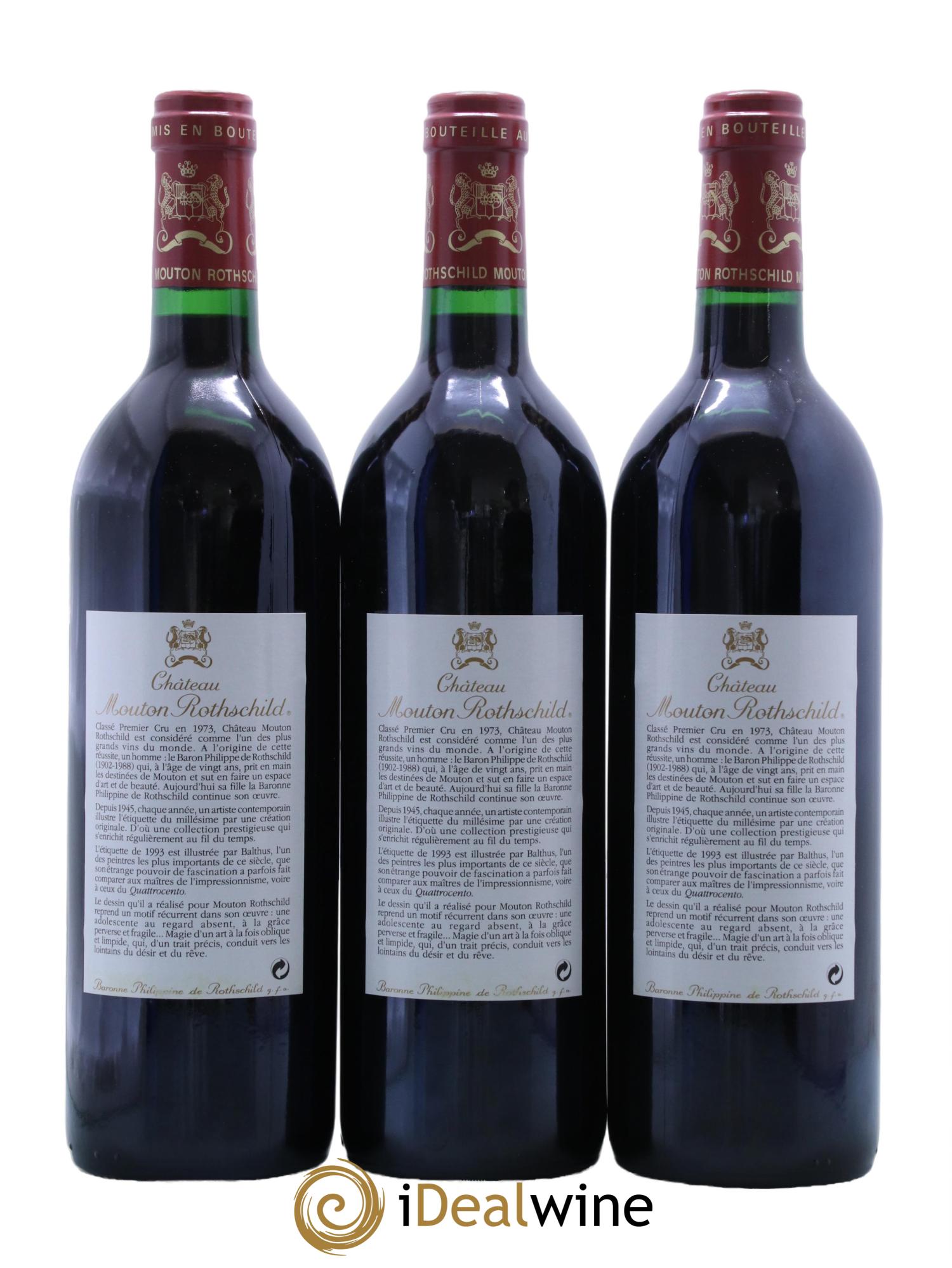 Château Mouton Rothschild 1er Grand Cru Classé 1993 - Lot de 3 bouteilles - 1