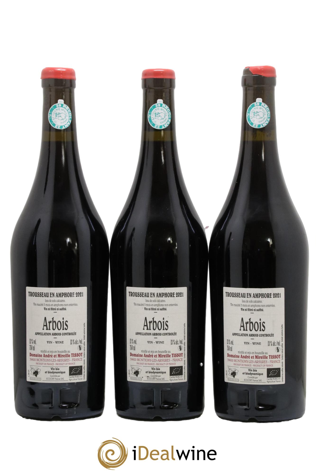 Arbois Trousseau Amphore Bénédicte et Stéphane Tissot 2021 - Lot of 3 bottles - 1