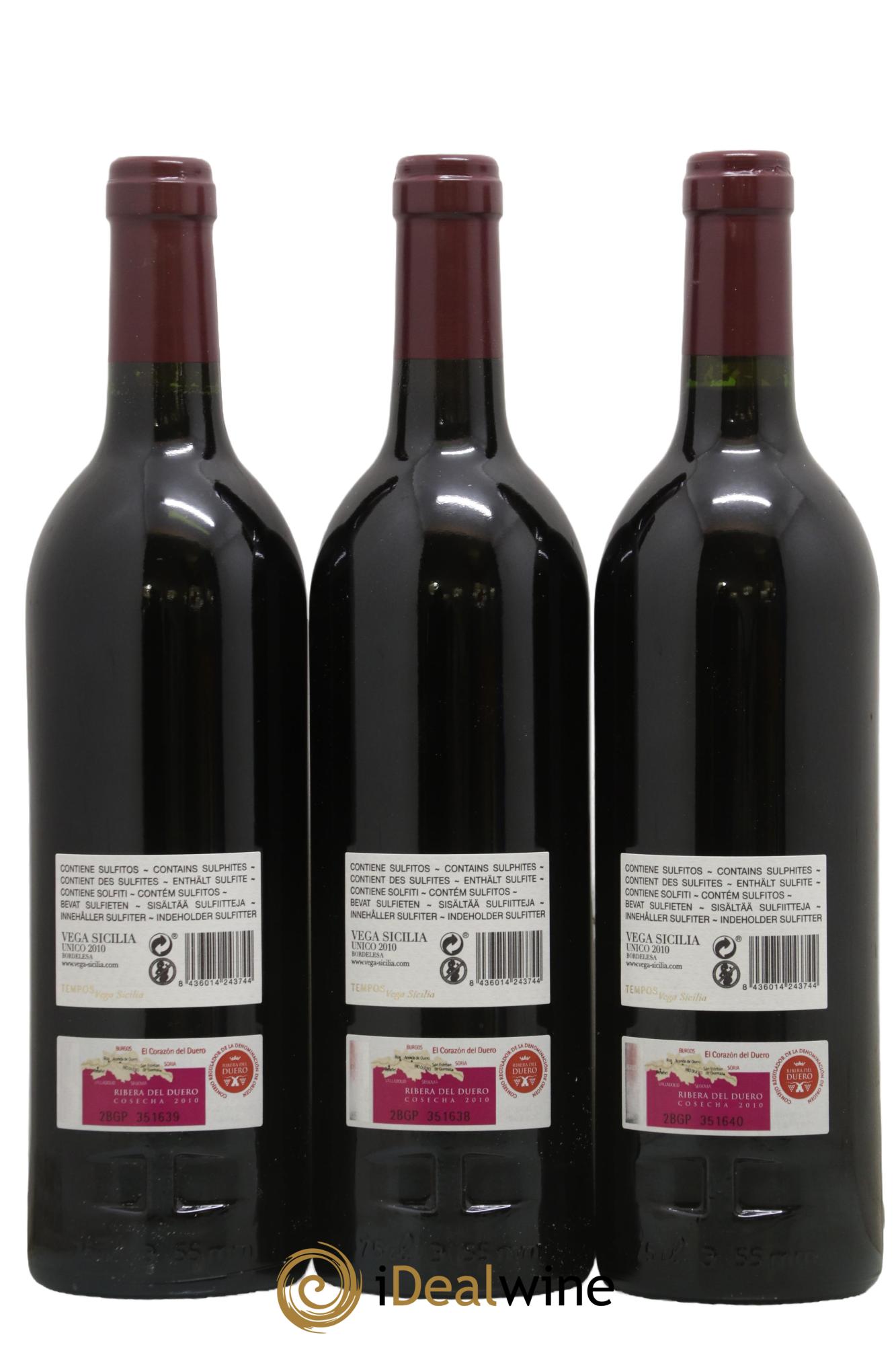 Ribera Del Duero DO Vega Sicilia Unico Famille Alvarez 2010 - Lot de 3 bouteilles - 1