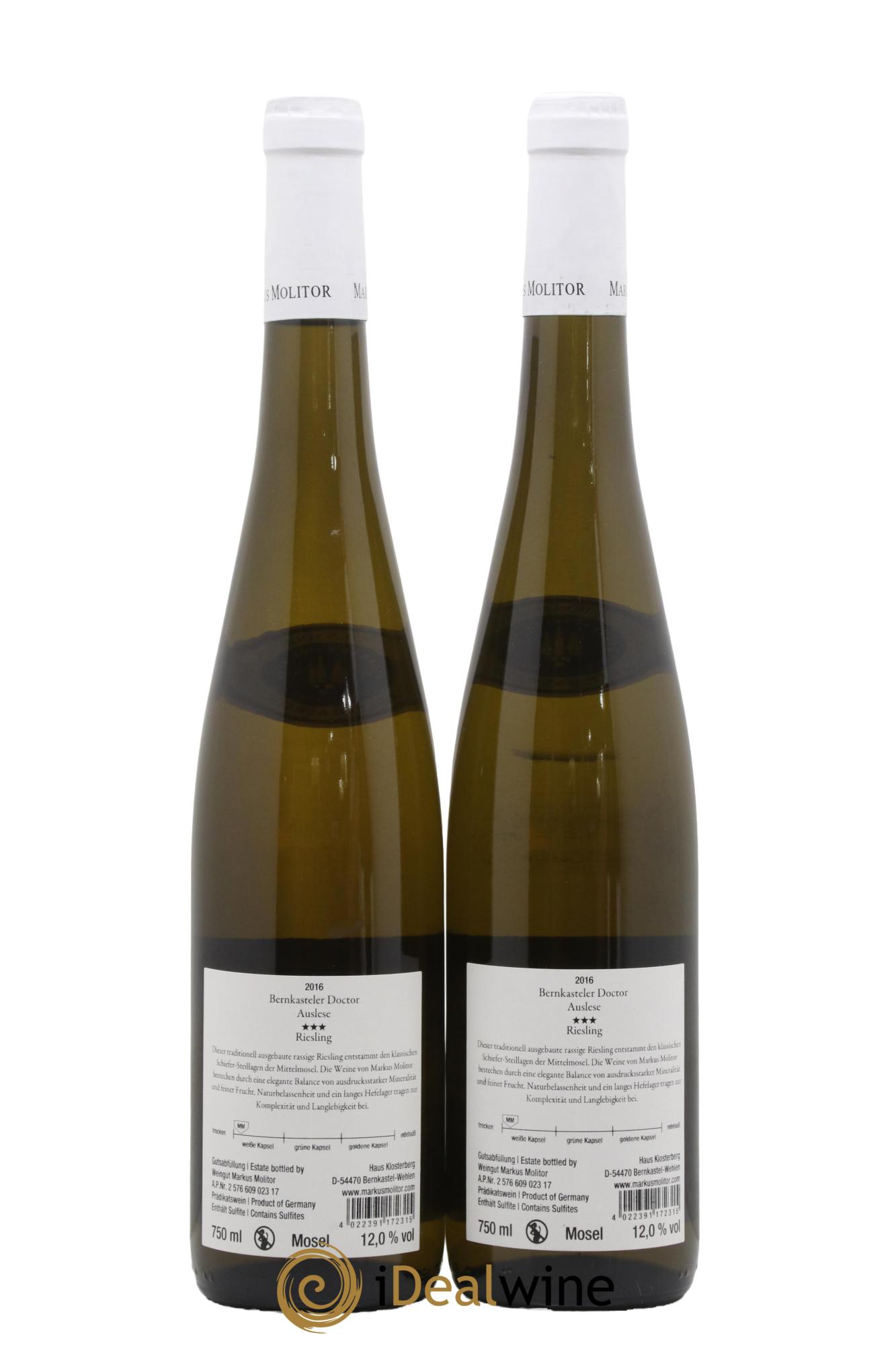 Riesling Markus Molitor Bernkasteler Doctor Auslese White Capsule°°° 2016 - Posten von 2 Flaschen - 1