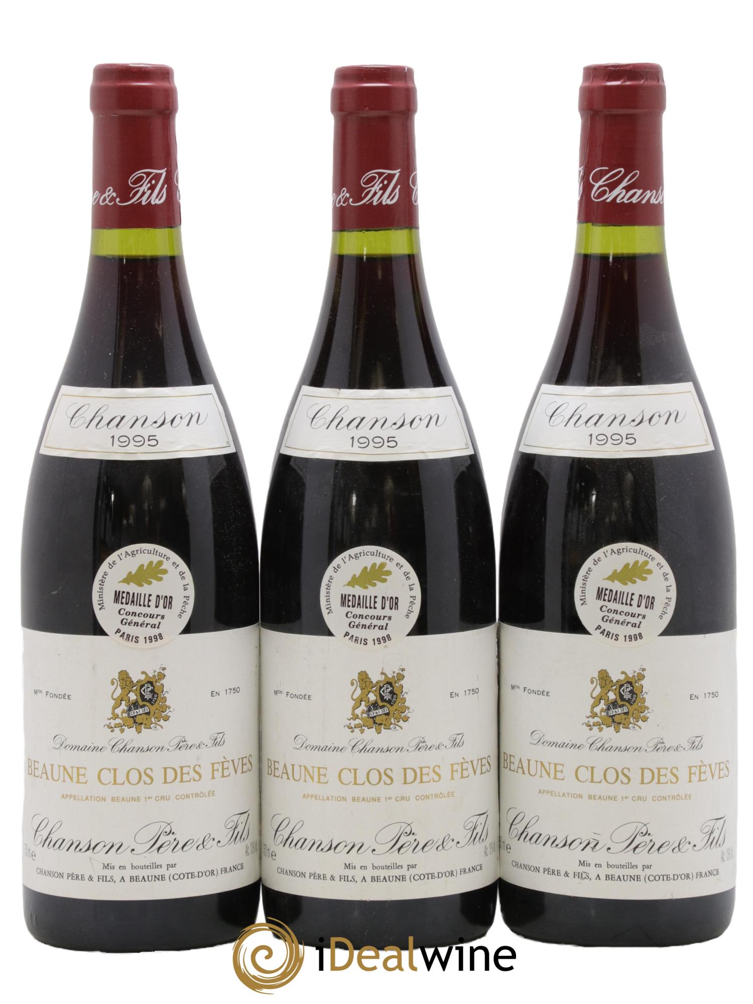 Beaune 1er Cru Clos des Fèves Chanson 1995 - Lot de 3 bouteilles - 0