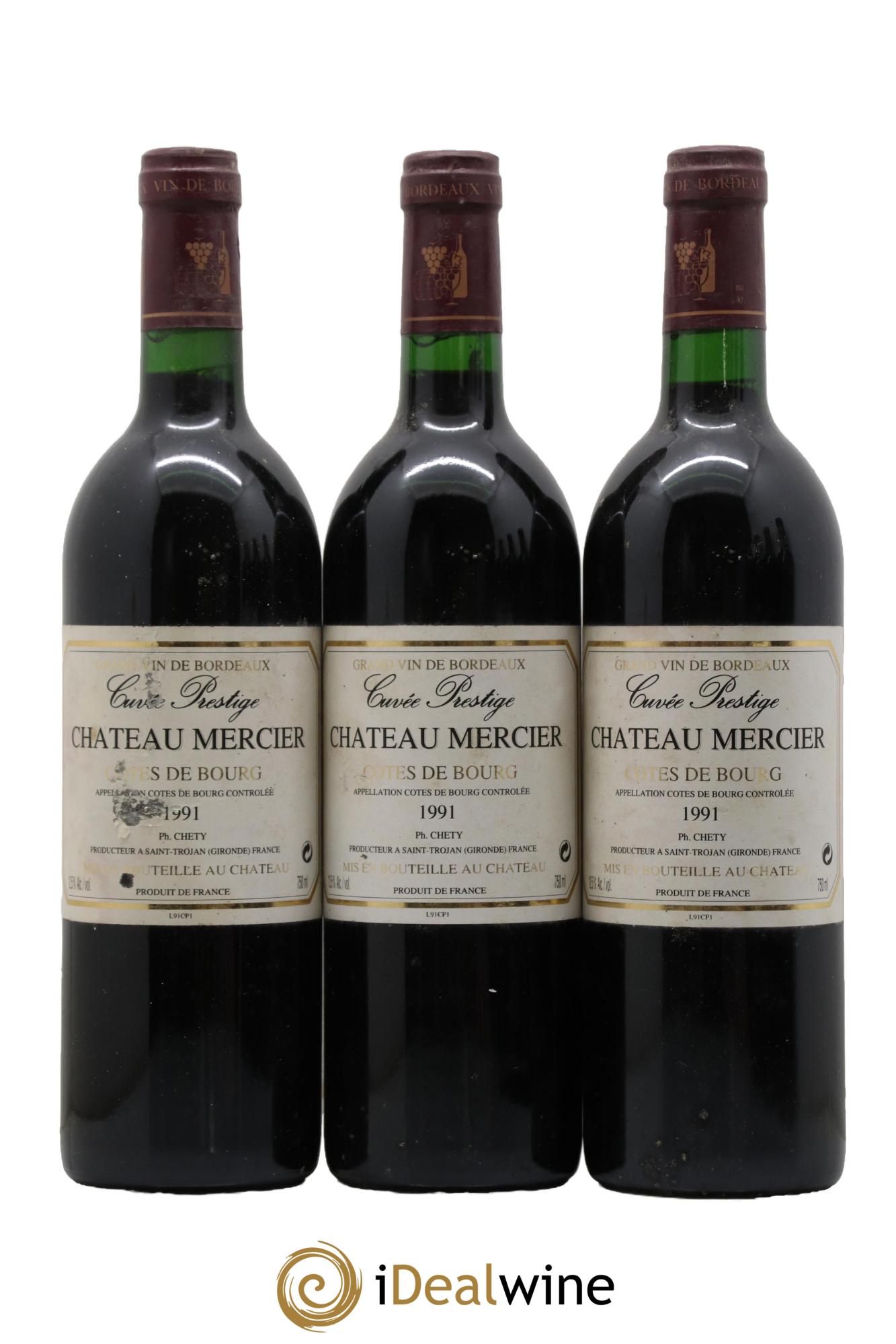 Côtes de Bourg Cuvée Prestige Château Mercier 1991 - Lot de 3 bouteilles - 0