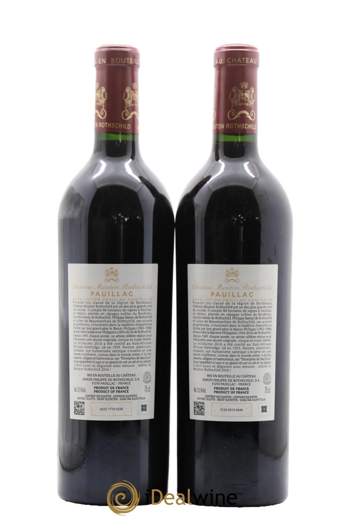 Château Mouton Rothschild 1er Grand Cru Classé 2016 - Lot de 2 bouteilles - 1
