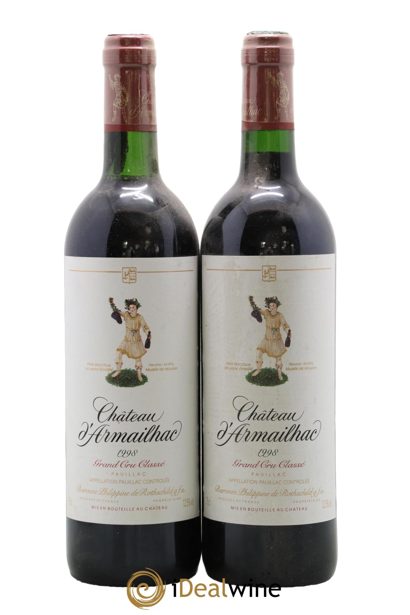 Château d' Armailhac - Mouton Baron(ne) Philippe 5ème Grand Cru Classé 1998 - Lot de 2 bouteilles - 0