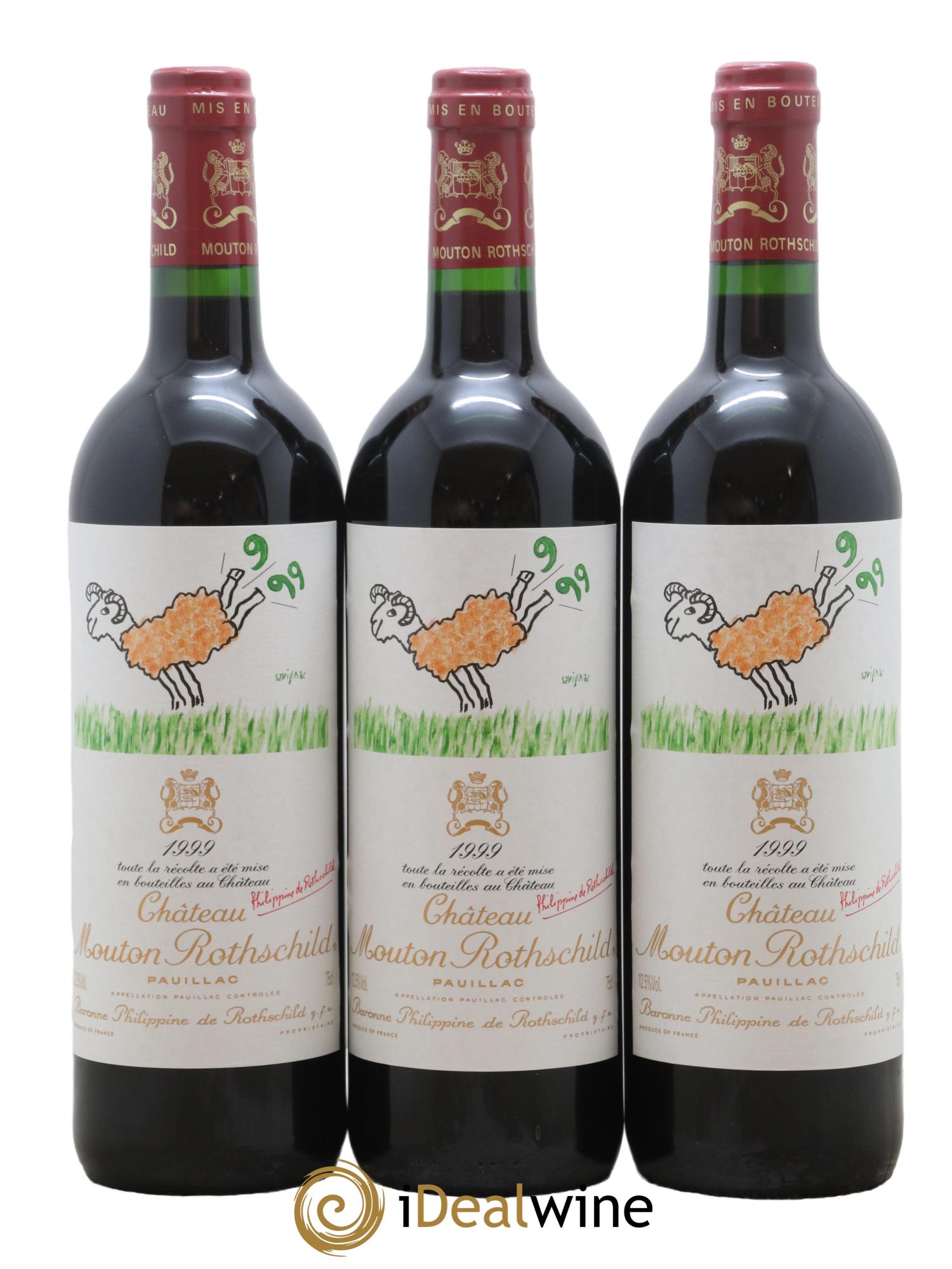 Château Mouton Rothschild 1er Grand Cru Classé 1999 - Lot de 3 bouteilles - 0