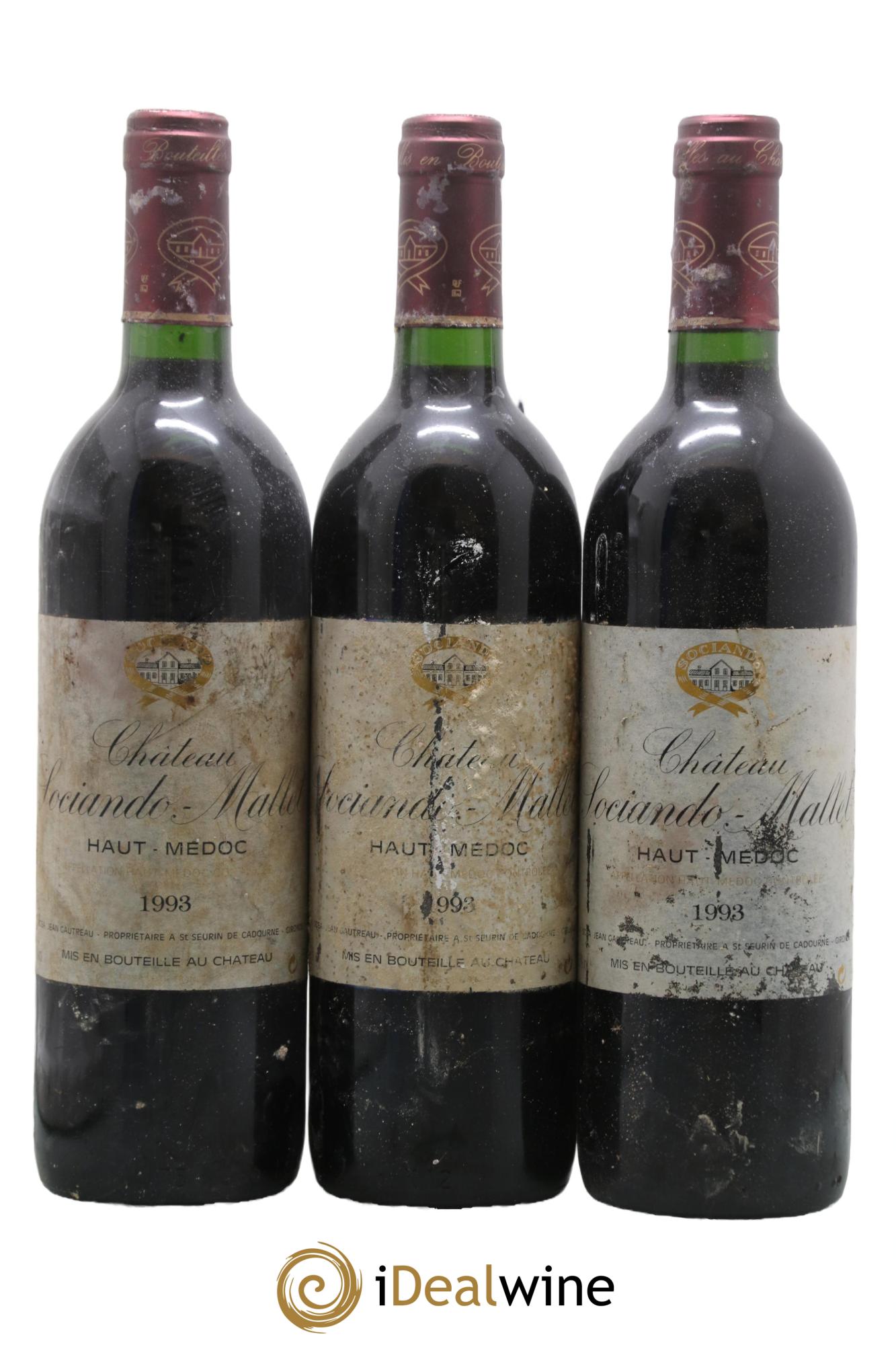 Château Sociando Mallet 1993 - Lotto di 3 bottiglie - 0