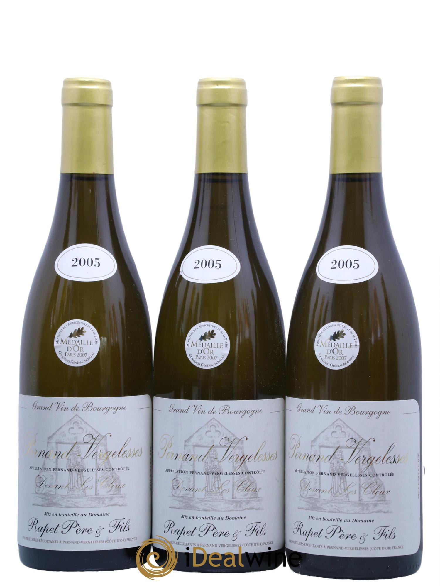 Pernand-Vergelesses Devant les Cloux Domaine Rapet Père & Fils 2005 - Lot de 3 bouteilles - 0