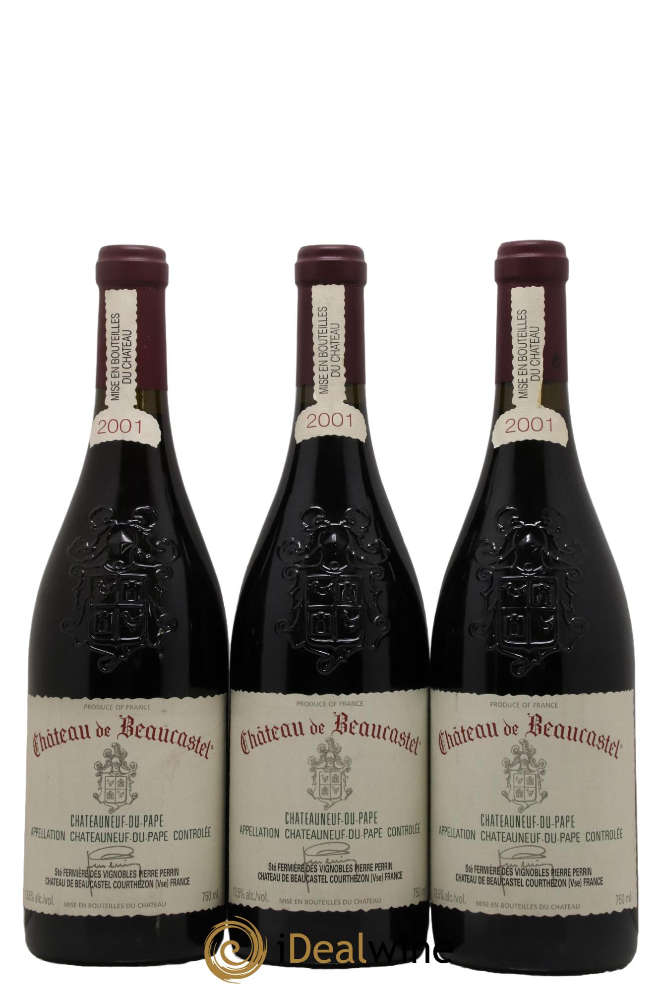 Châteauneuf-du-Pape Château de Beaucastel Famille Perrin 2001 - Lot of 3 bottles - 0