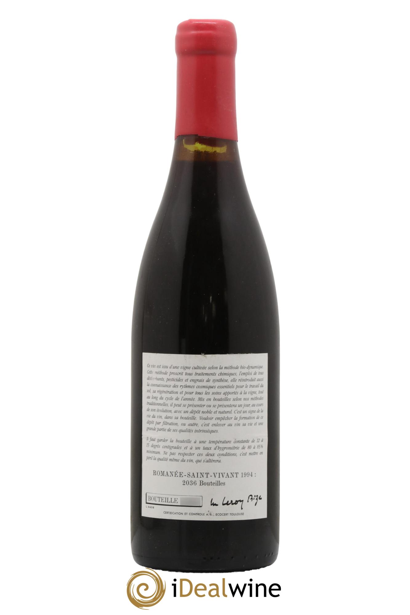 Romanée-Saint-Vivant Grand Cru Leroy (Domaine) 1994 - Lot of 1 bottle - 1