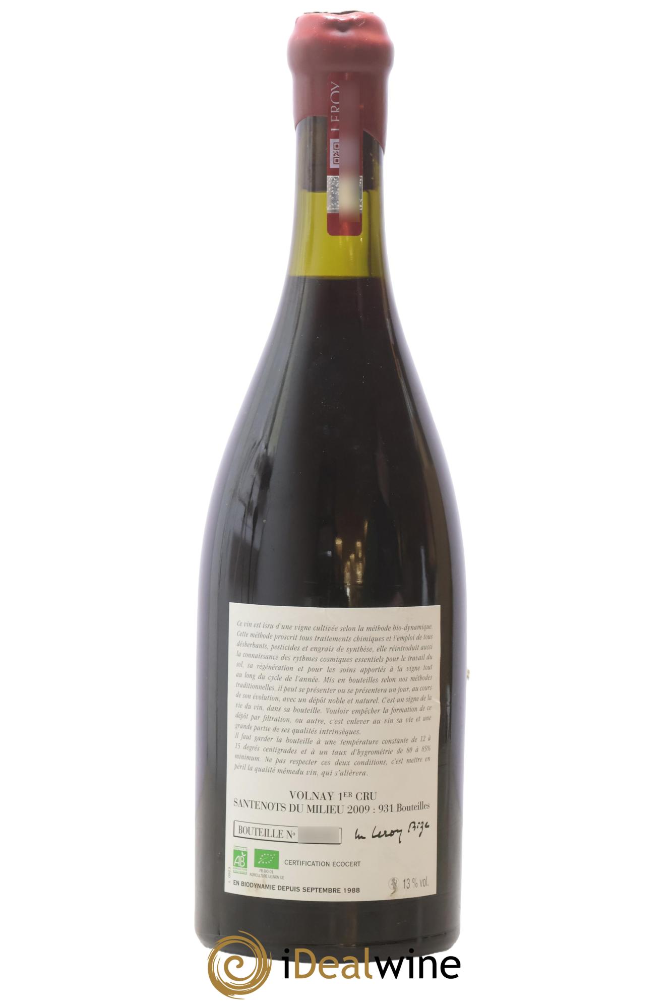 Volnay 1er Cru Santenots du Milieu Leroy (Domaine) 2009 - Lot of 1 bottle - 1