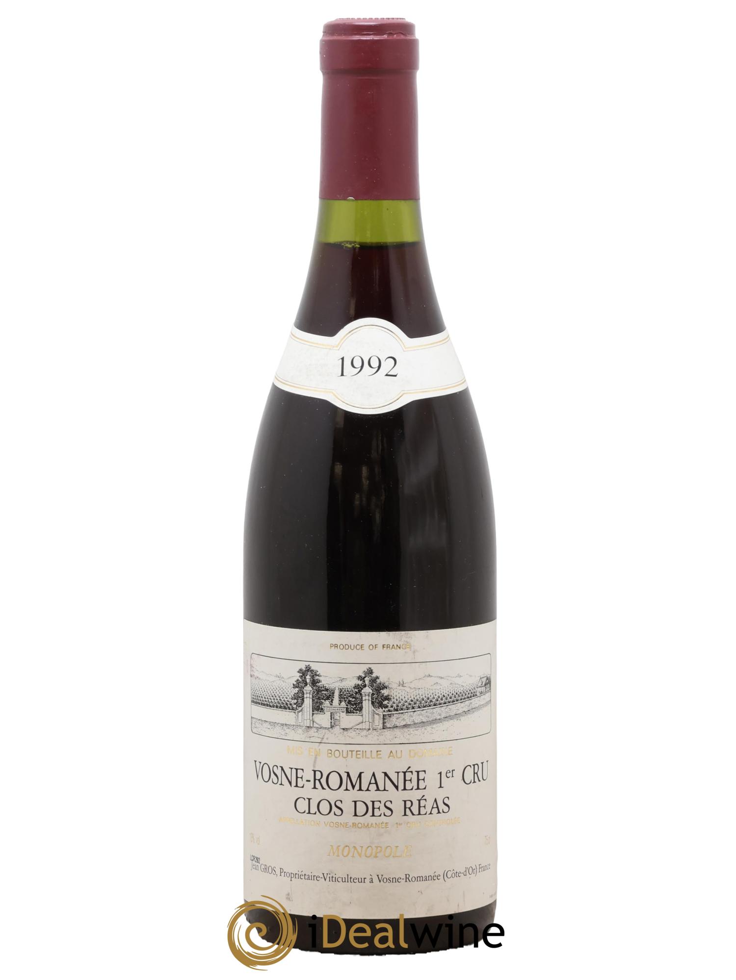 Vosne-Romanée 1er Cru Clos des Réas Jean Gros 1992 - Lot de 1 bouteille - 0