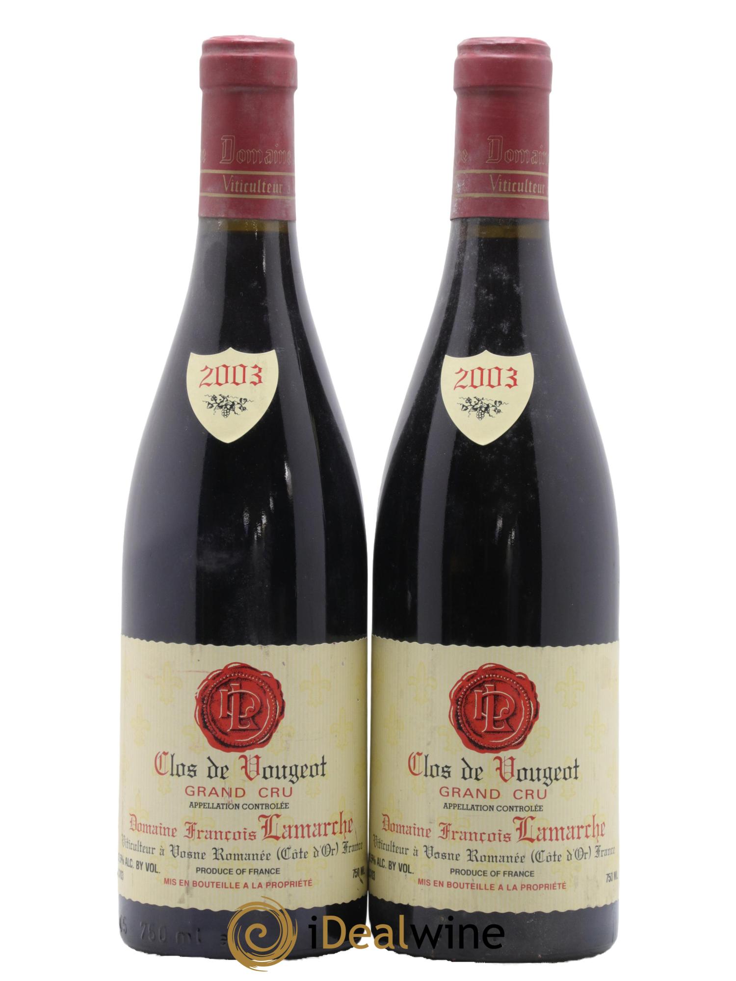 Clos de Vougeot Grand Cru Lamarche (Domaine) 2003 - Lot de 2 bouteilles - 0