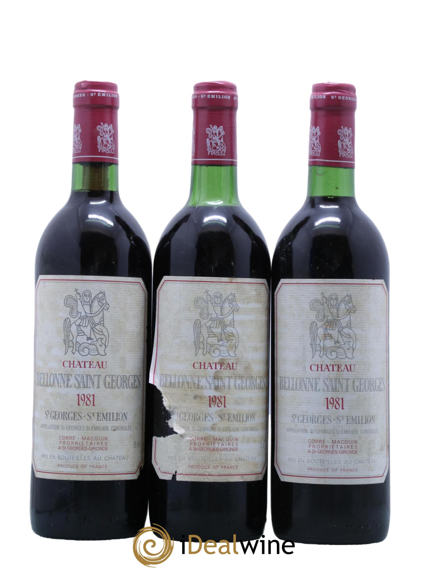 Saint-Georges-Saint-Émilion Chateau Bellonne 1981 - Lot de 3 bouteilles - 0